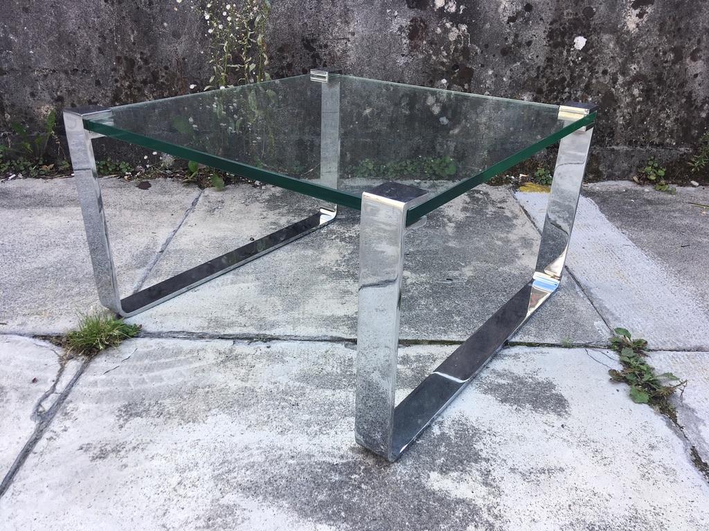 Ronald Schmitt Chrome and Thick Glass Side Table Germany, circa 1970s For Sale 2