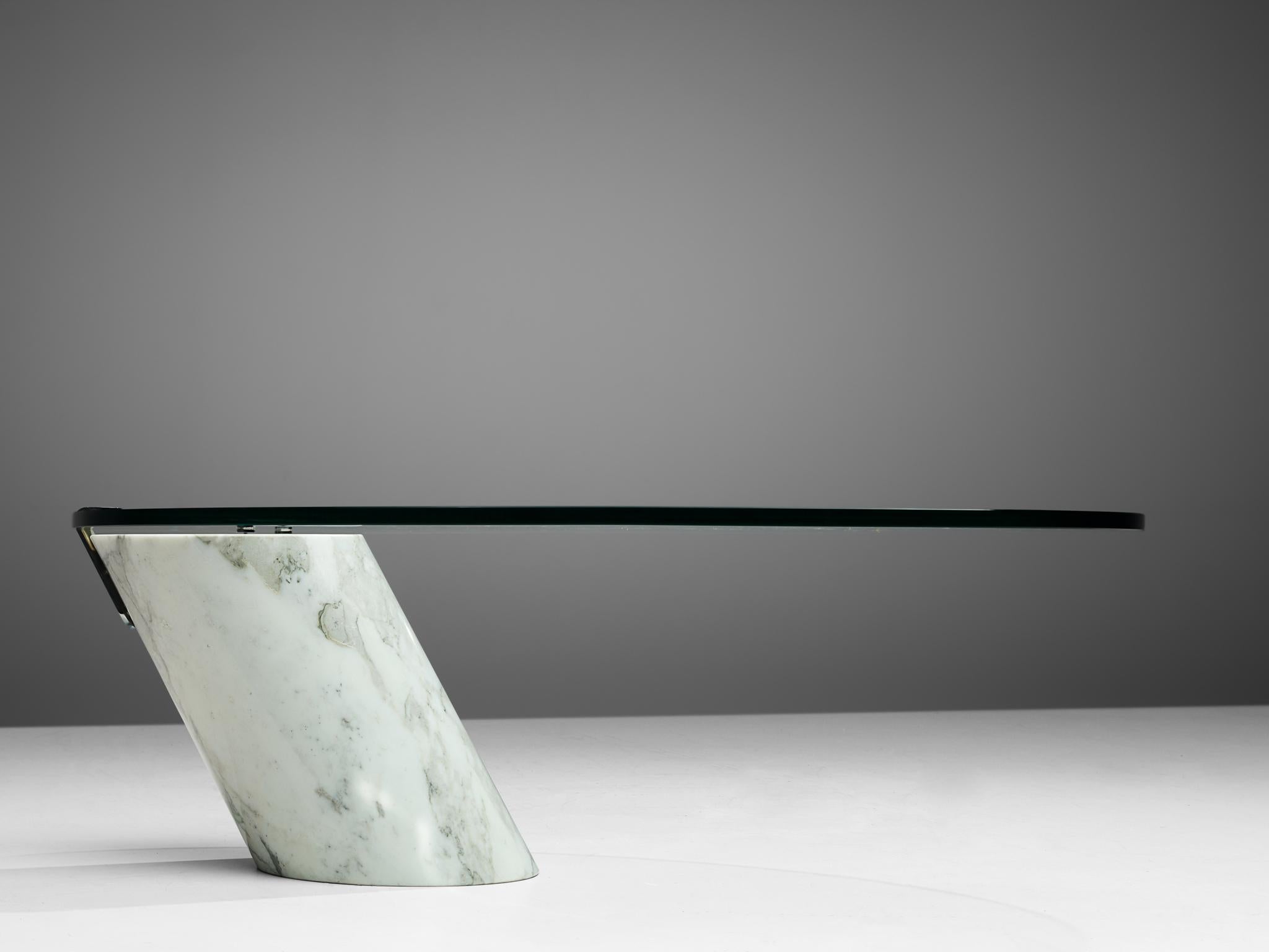 Post-Modern Ronald Schmitt Coffee Table in Carrara Marble and Glass  For Sale