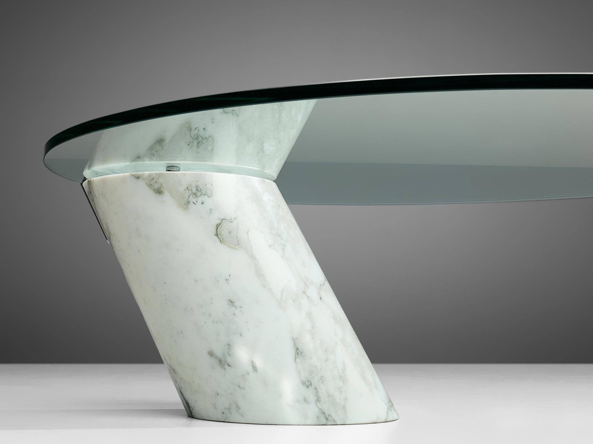 Late 20th Century Ronald Schmitt Coffee Table in Carrara Marble and Glass  For Sale