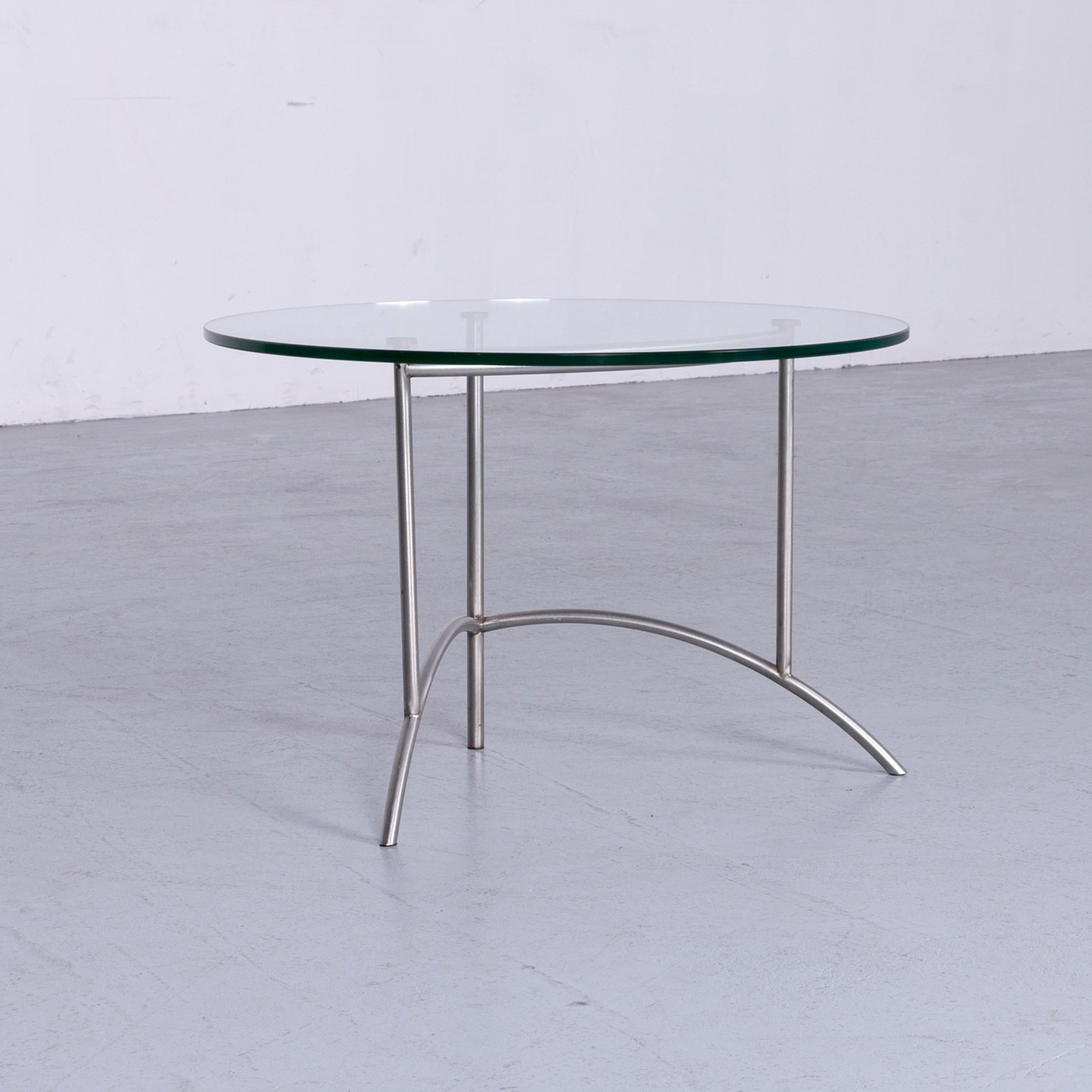 Modern Ronald Schmitt Designer Glass Coffee Table Set Silver Round