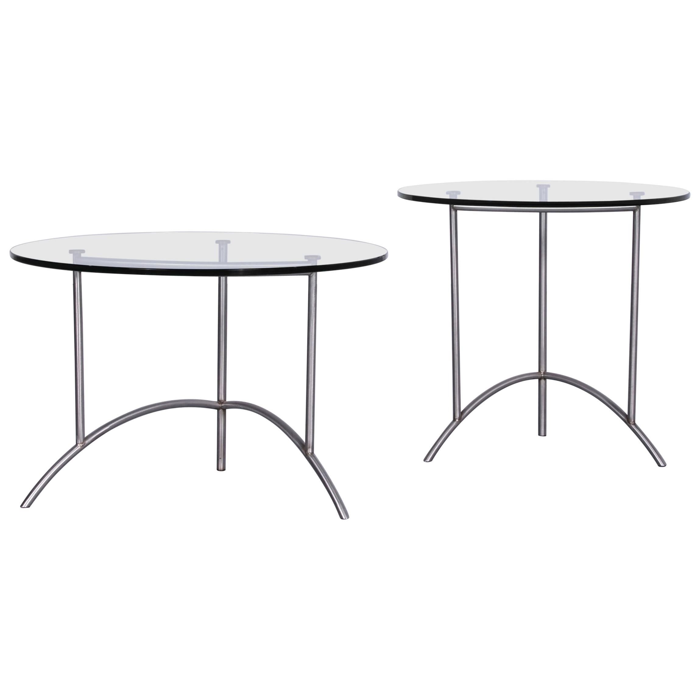 Ronald Schmitt Designer Glass Coffee Table Set Silver Round