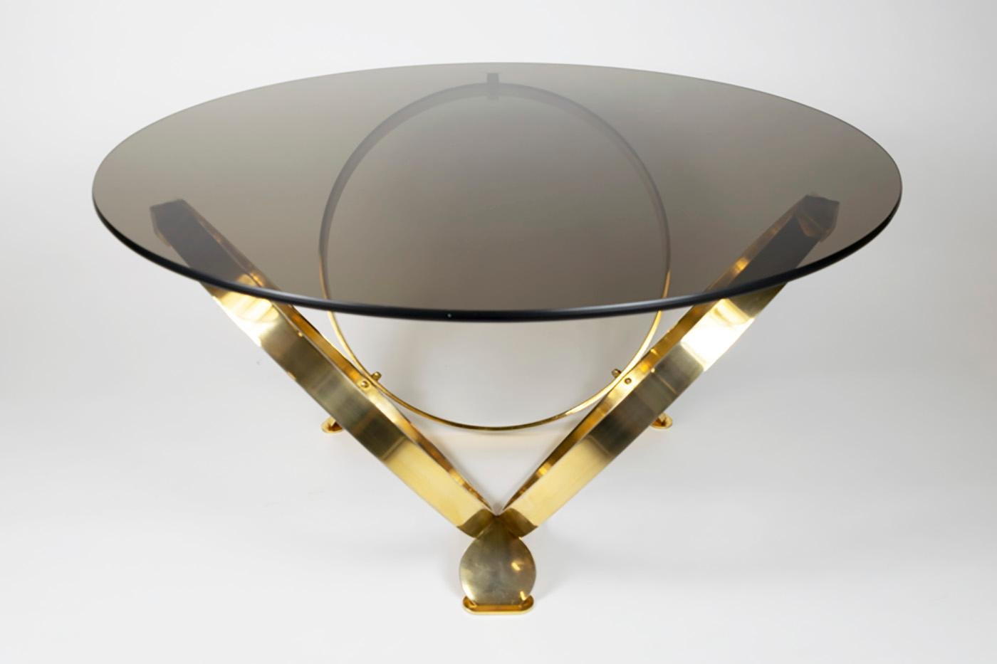 Mid-Century Modern Ronald Schmitt Diamond Designer Glass Coffee Table Brass by Knut Hesterberg For Sale