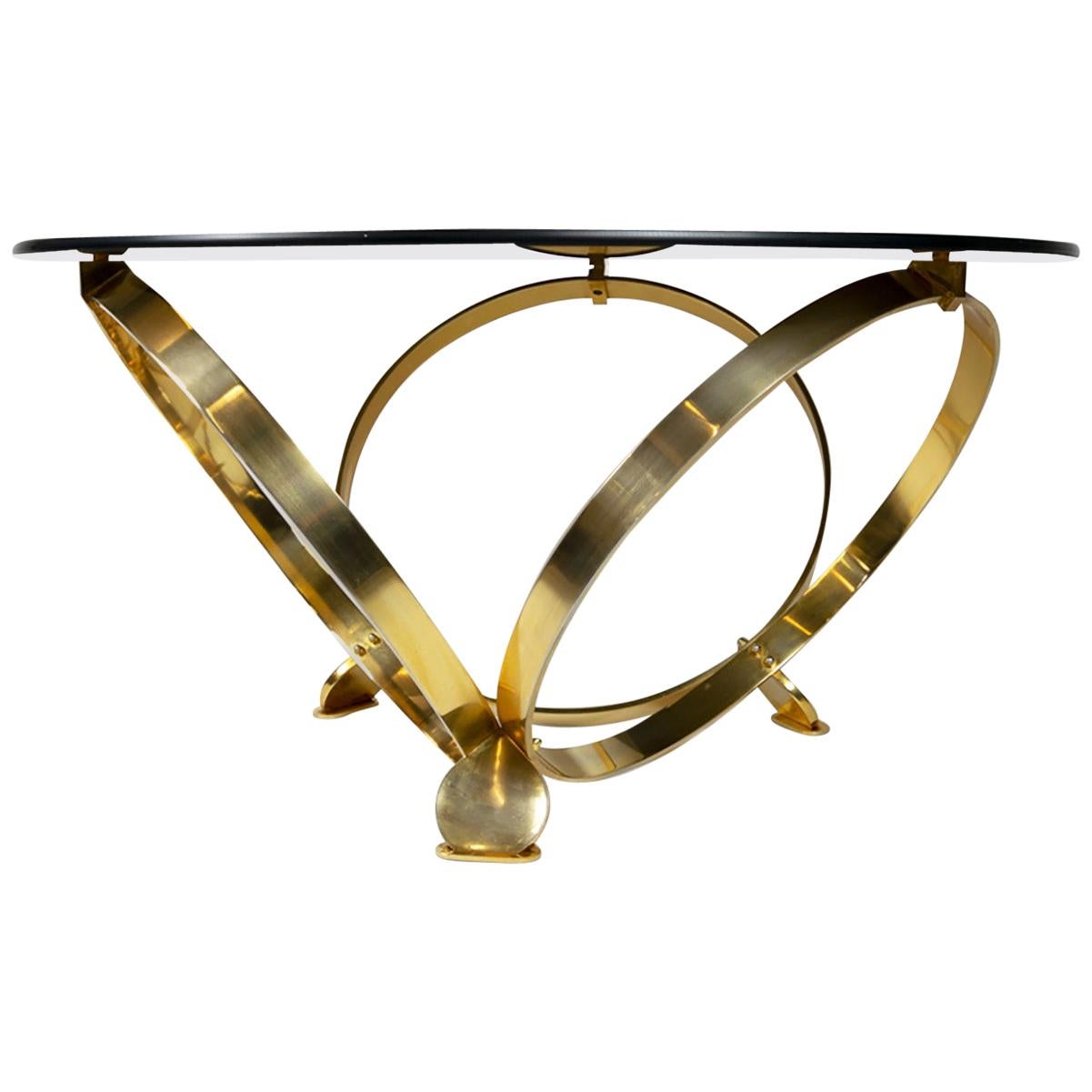 Ronald Schmitt Diamond Designer Glass Coffee Table Brass by Knut Hesterberg For Sale