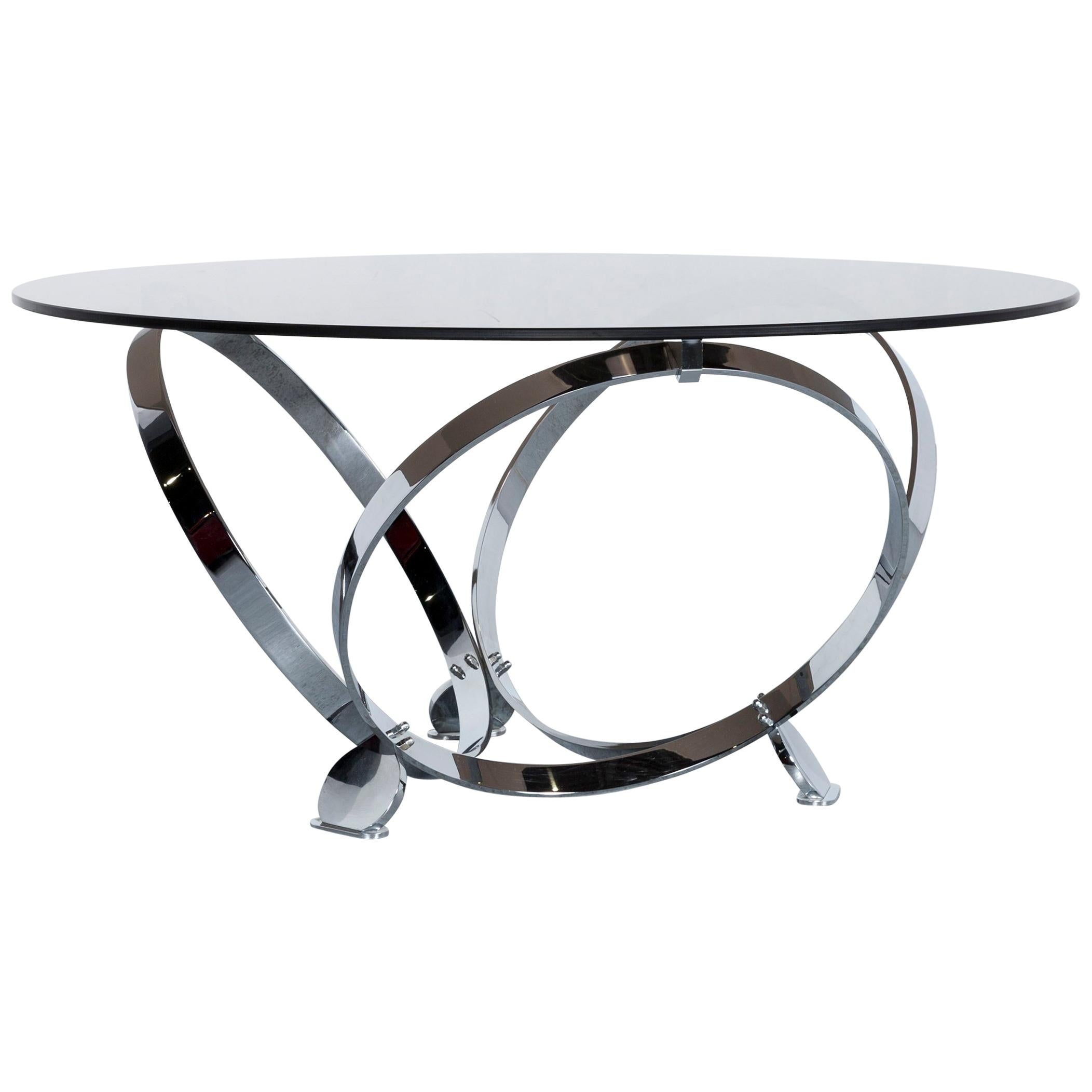 Ronald Schmitt Diamond Designer Glass Coffee Table Silver Round For Sale