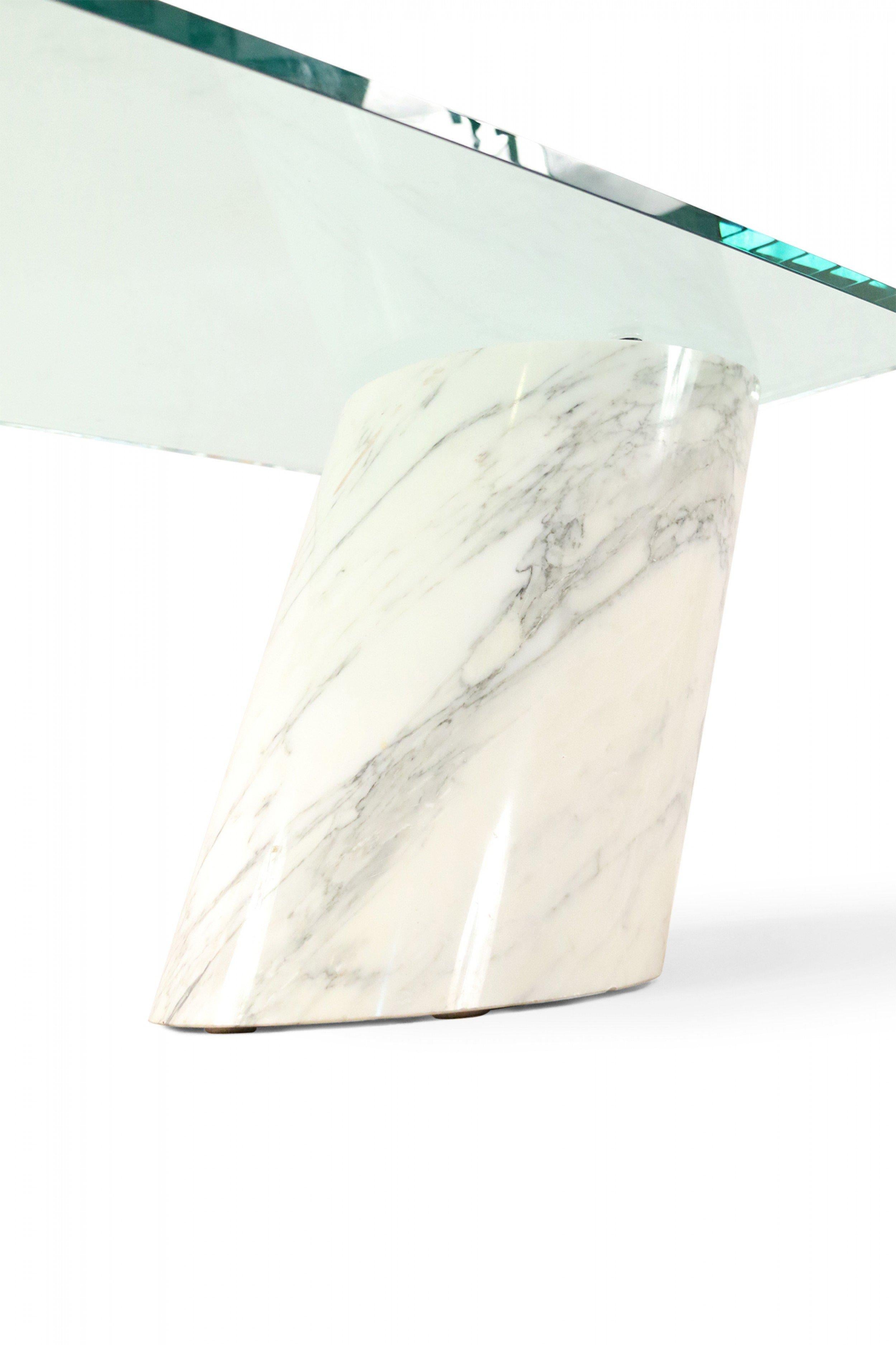 Mid-Century Modern Ronald Schmitt for Brueton White Carrara Marble and Glass Coffee Table For Sale