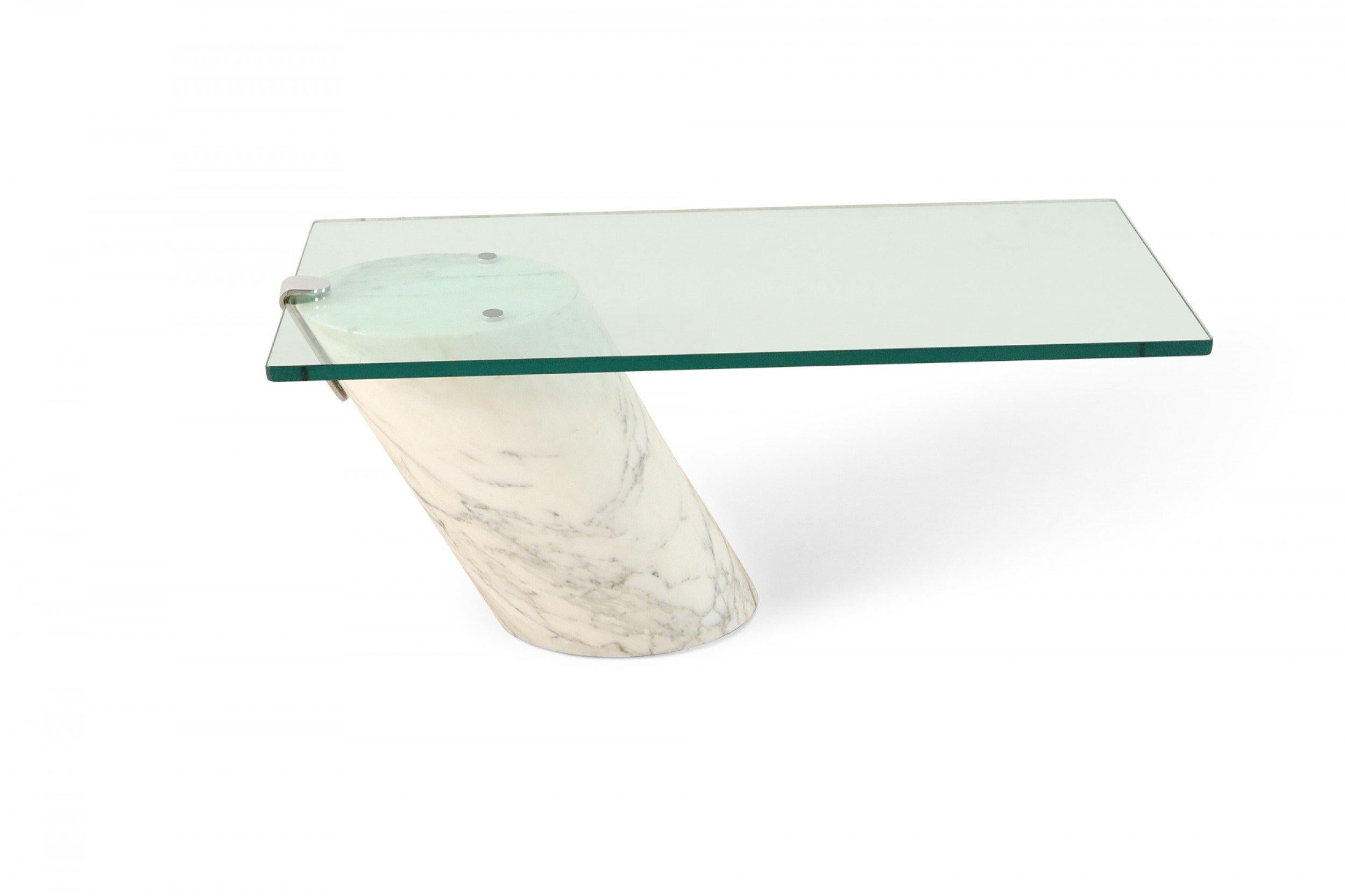 German Ronald Schmitt for Brueton White Carrara Marble and Glass Coffee Table For Sale