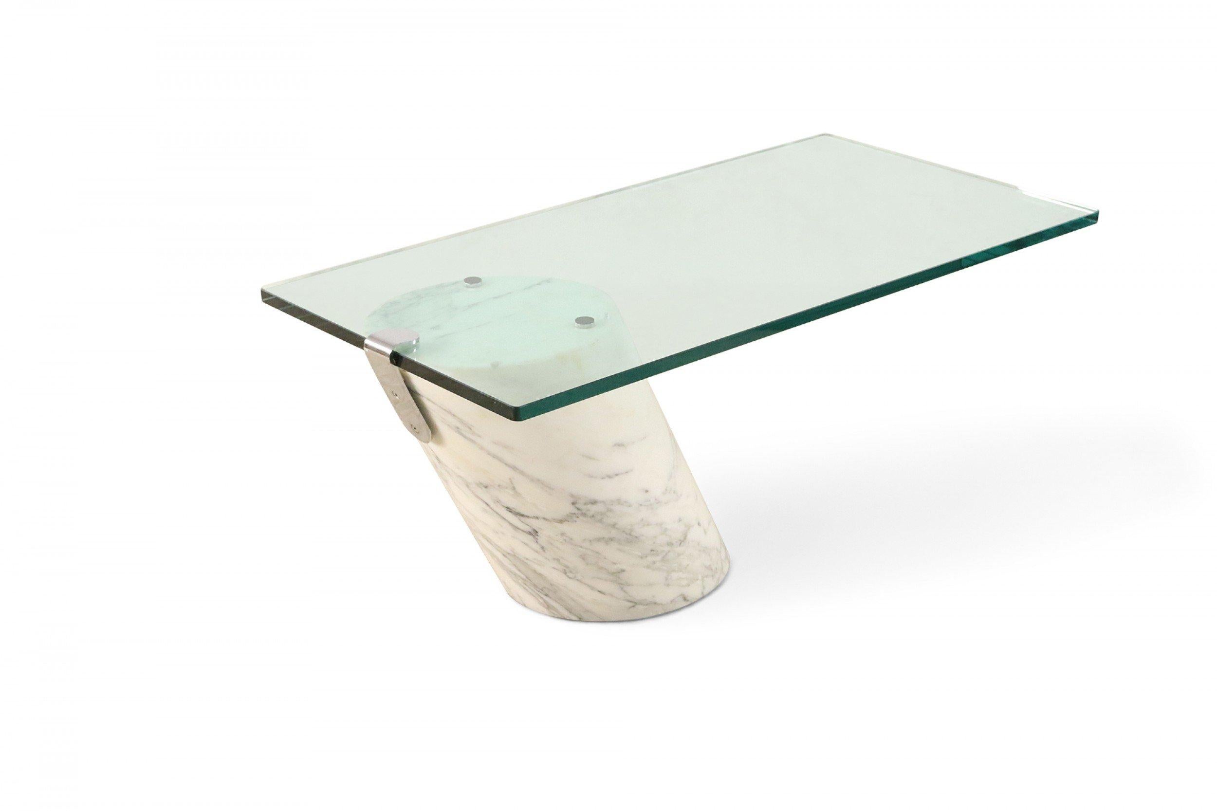 Ronald Schmitt for Brueton White Carrara Marble and Glass Coffee Table In Good Condition For Sale In New York, NY