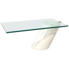 Retro Ronald Schmitt for Brueton White Carrara Marble and Glass Coffee Table