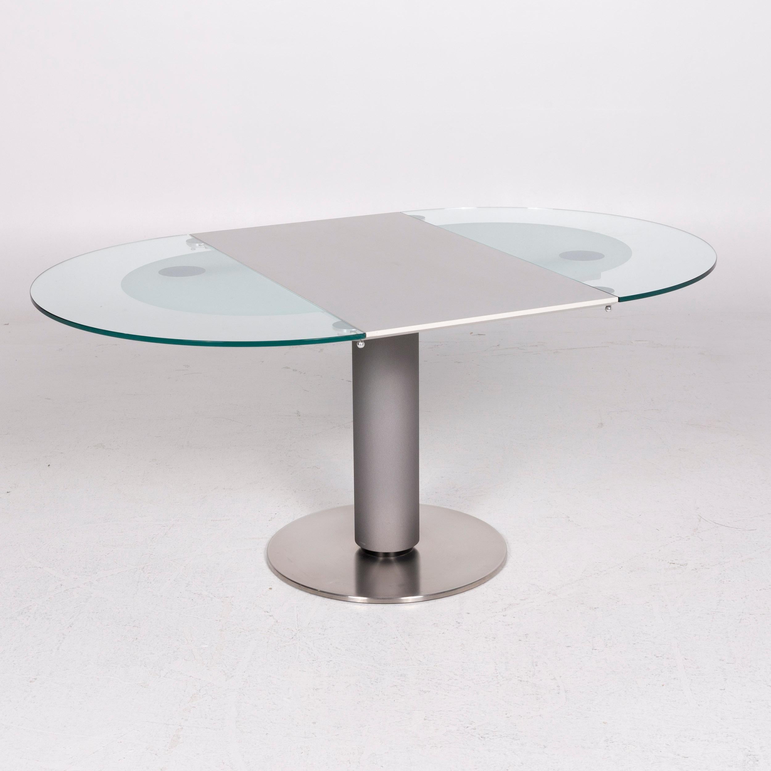 Modern Ronald Schmitt K 765 / E Glass Table Silver Dining Table Size Adjustable For Sale