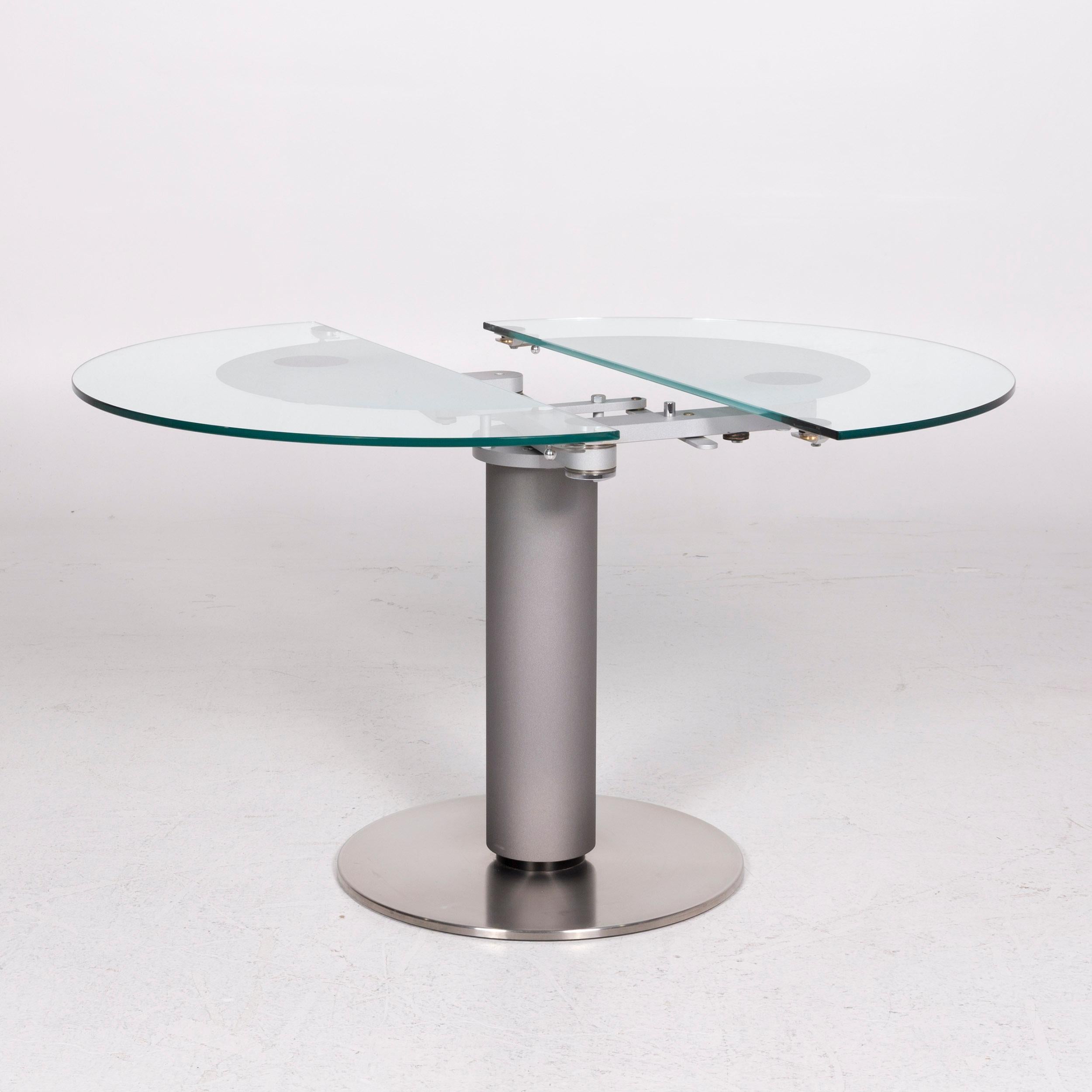 European Ronald Schmitt K 765 / E Glass Table Silver Dining Table Size Adjustable For Sale