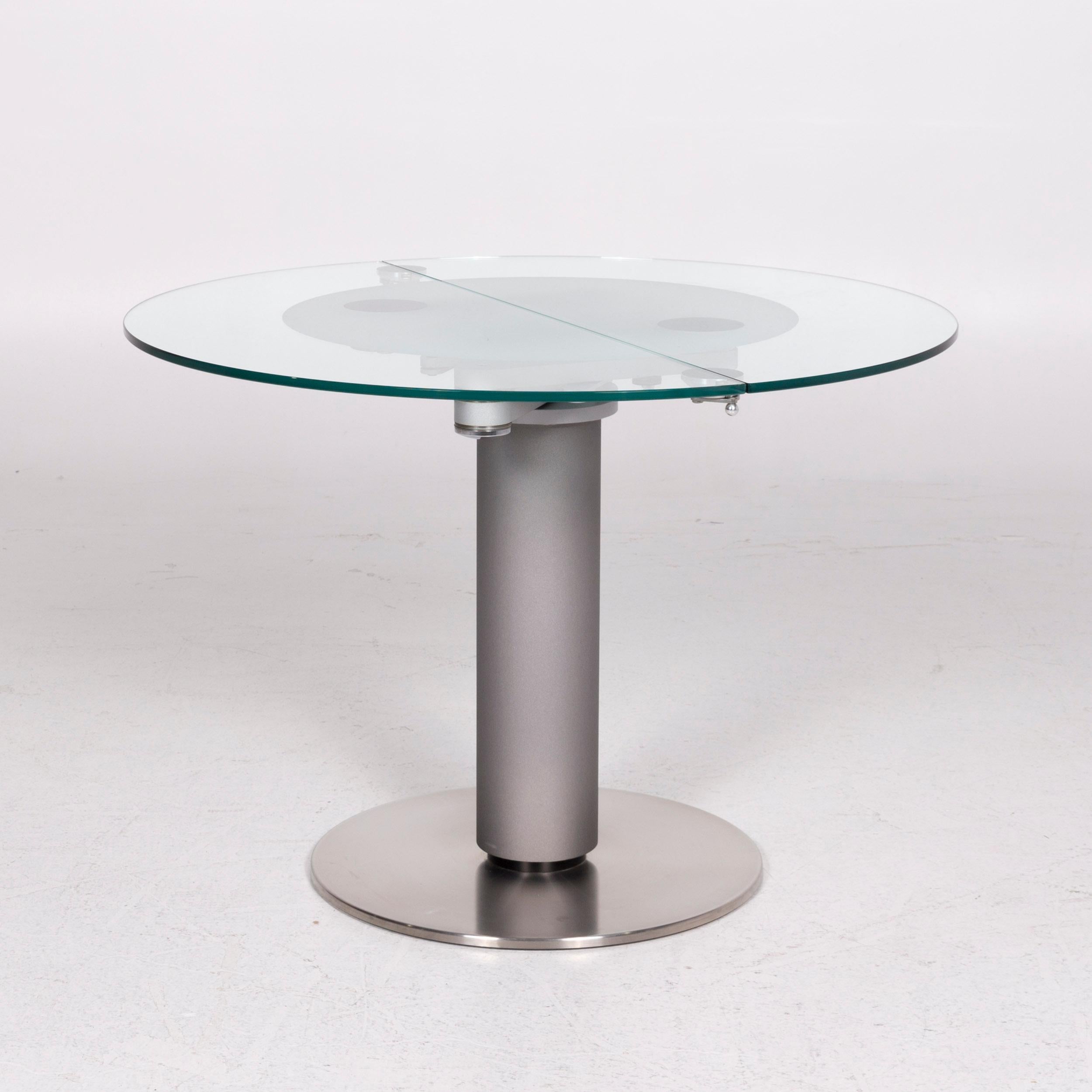Ronald Schmitt K 765 / E Glass Table Silver Dining Table Size Adjustable In Good Condition For Sale In Cologne, DE