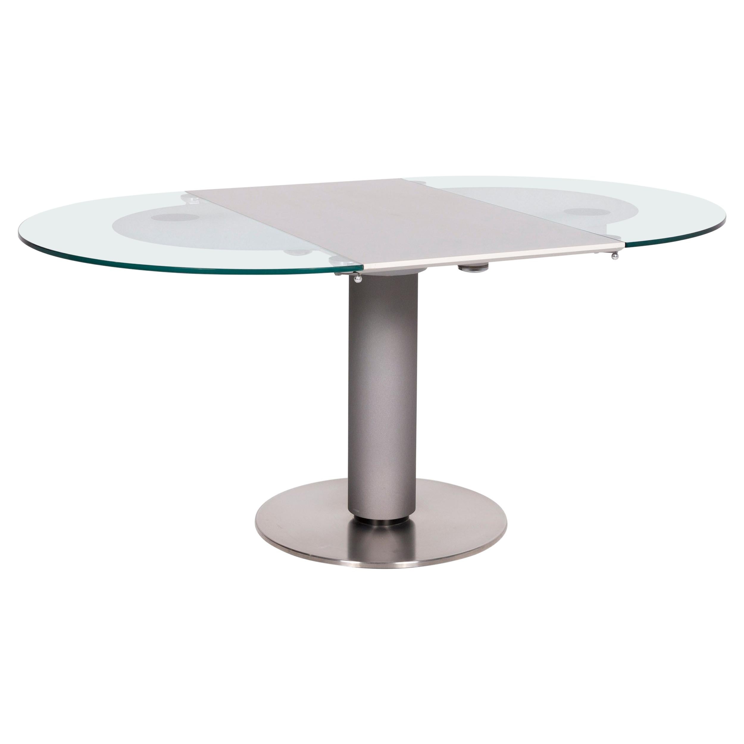Ronald Schmitt K 765 / E Glass Table Silver Dining Table Size Adjustable For Sale