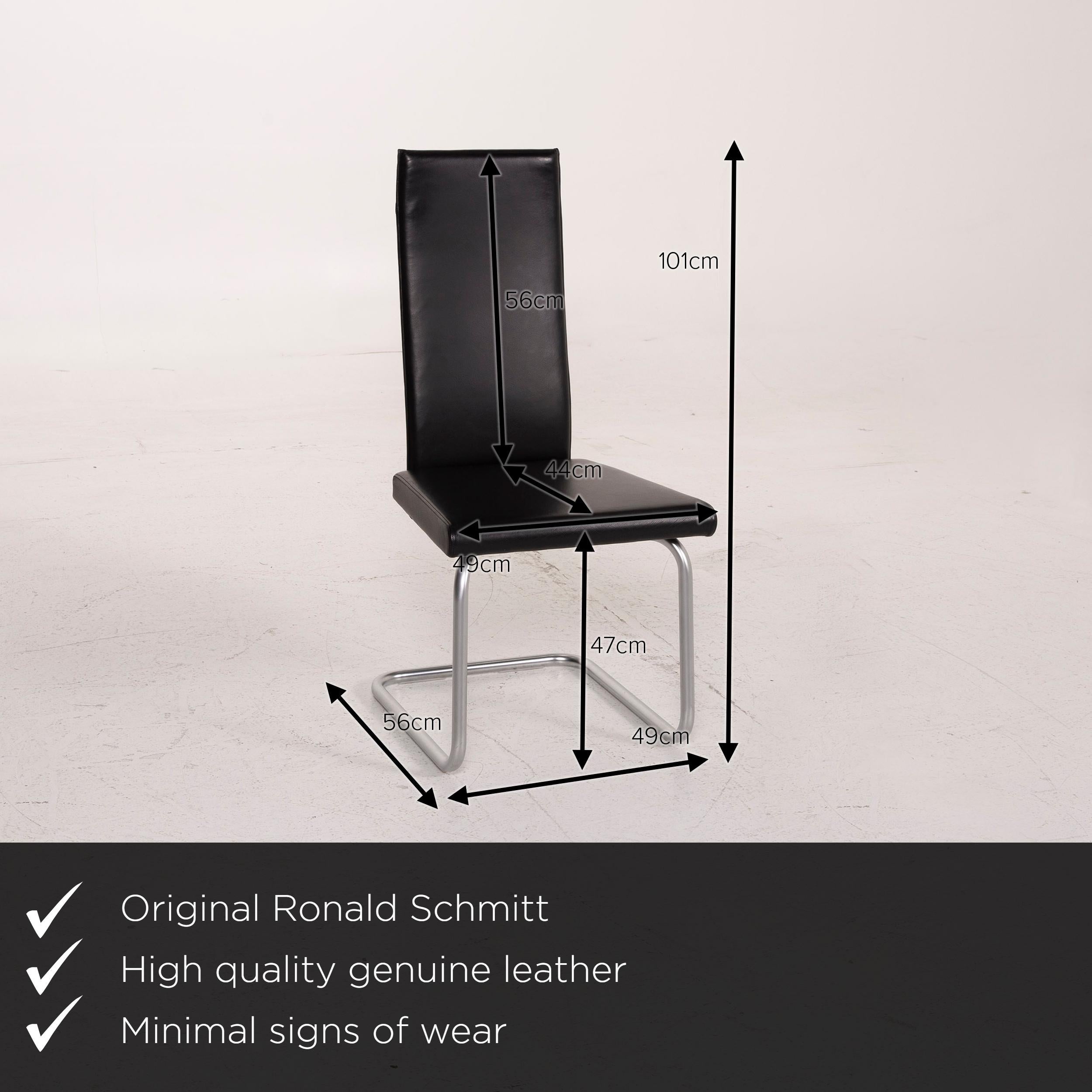 We present to you a Ronald Schmitt leather chair black.
 
 

 Product measurements in centimeters:
 

Depth 56
Width 49
Height 101
Seat height 47
Seat depth 44
Seat width 49
Back height 56.
   