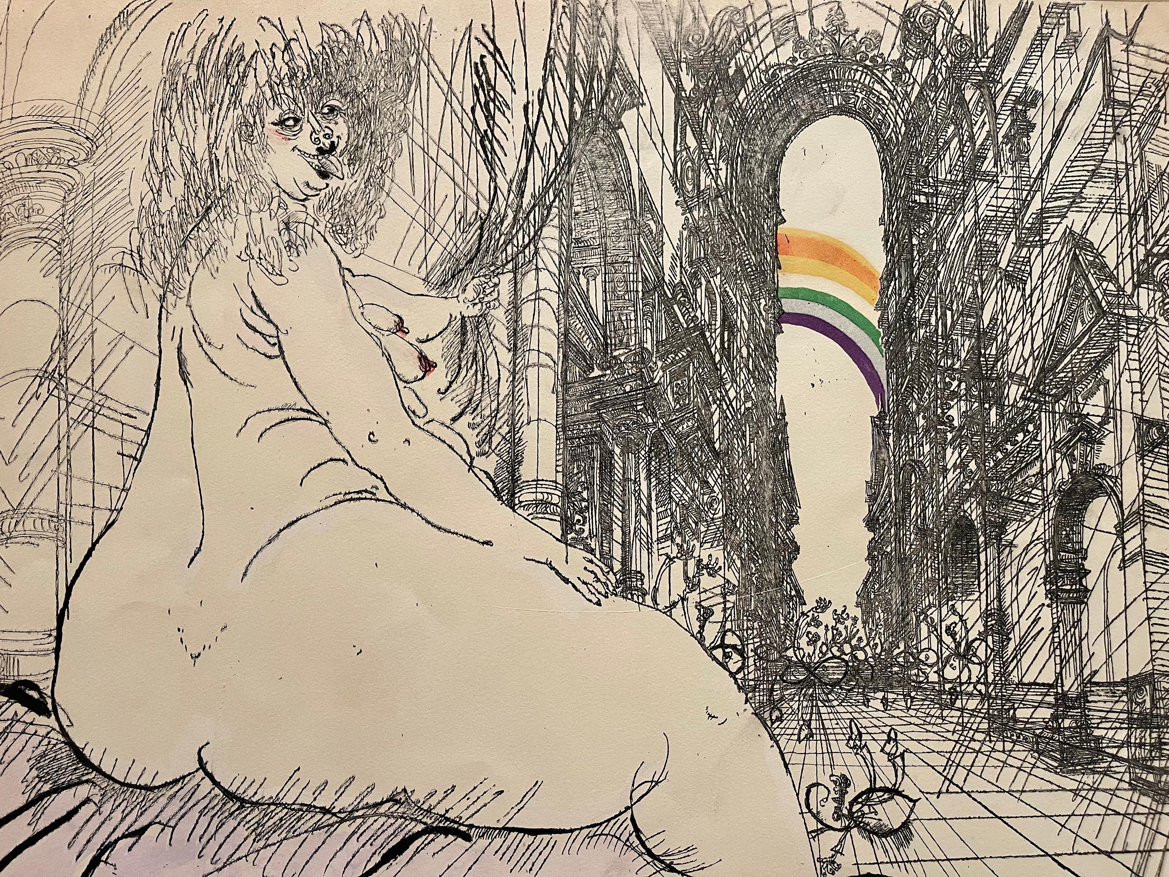 English Ronald Searle, Lithograph, the Temple, 20th Century For Sale