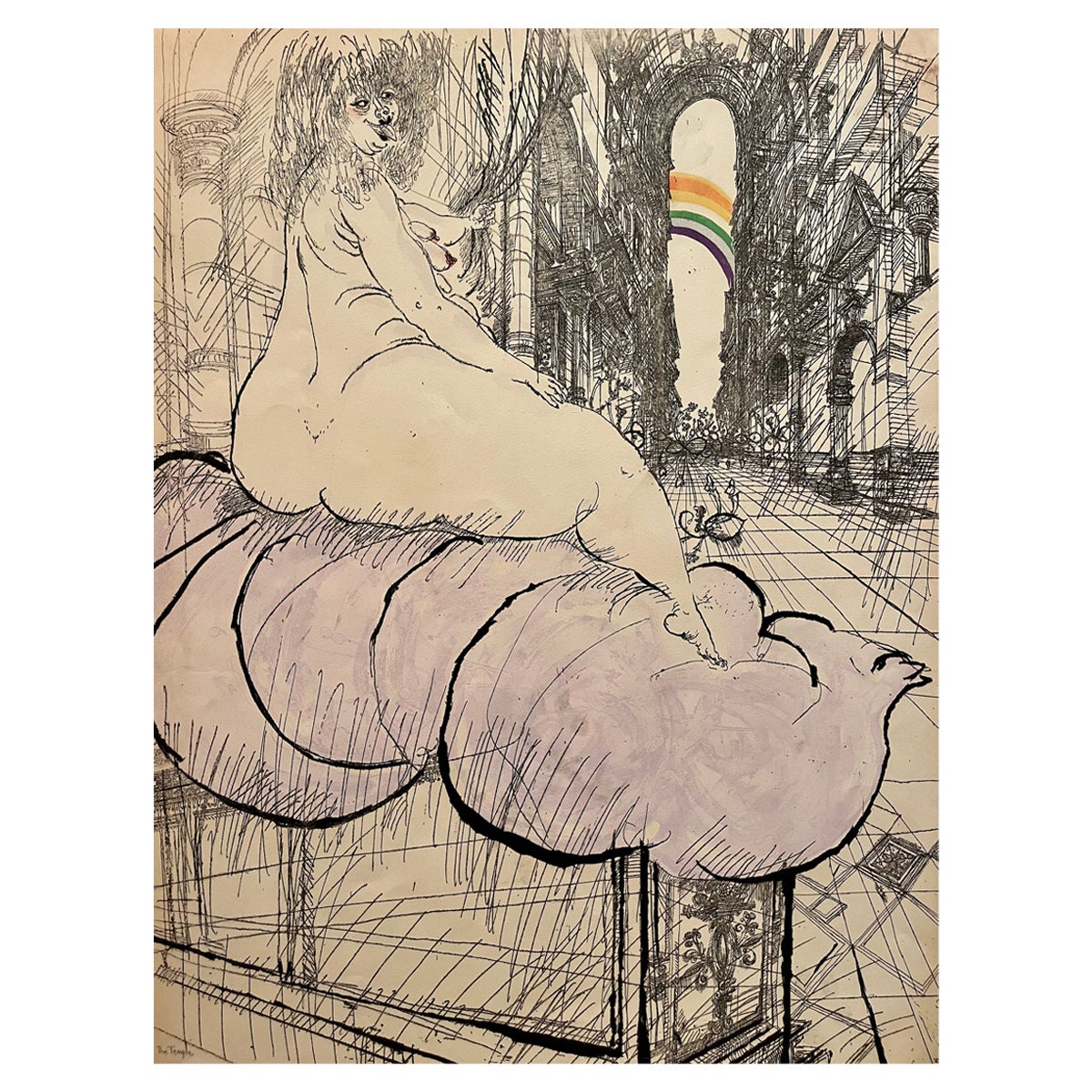 Ronald Searle, Lithograph, the Temple, 20th Century