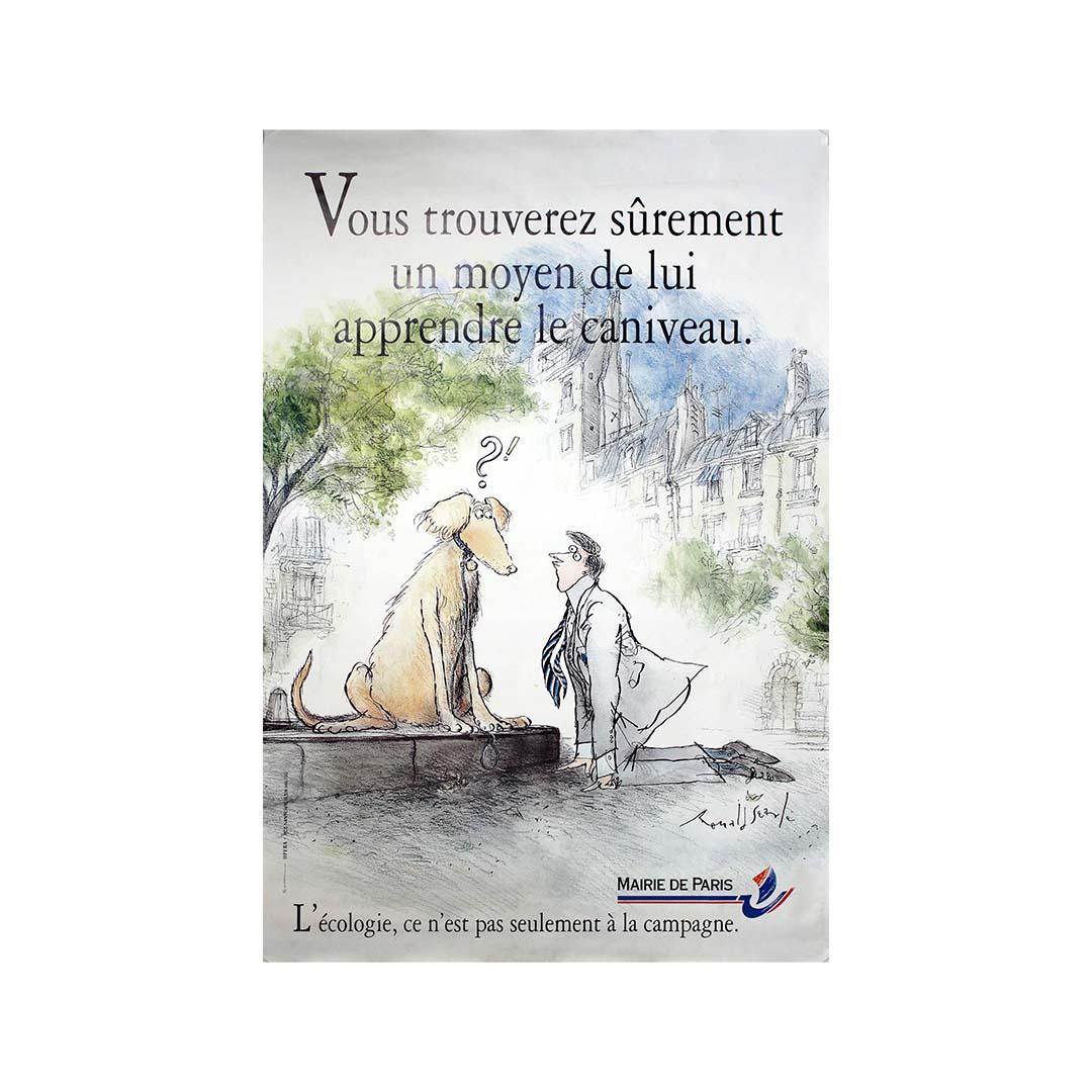 Circa 1985 original poster by Ronald Searle - Public hygiene campaign in Paris For Sale 1
