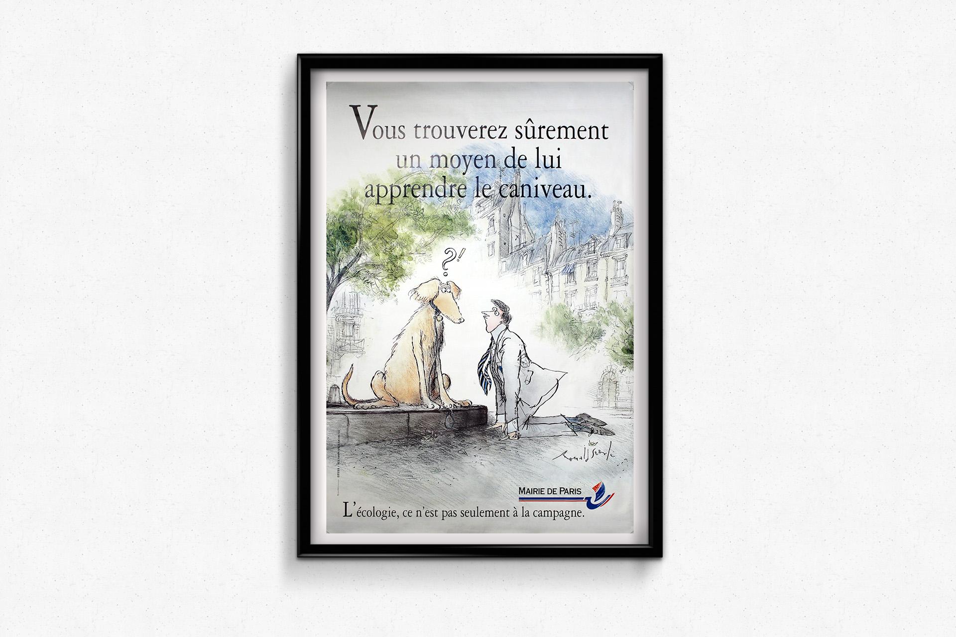 Circa 1985 original poster by Ronald Searle - Public hygiene campaign in Paris For Sale 3