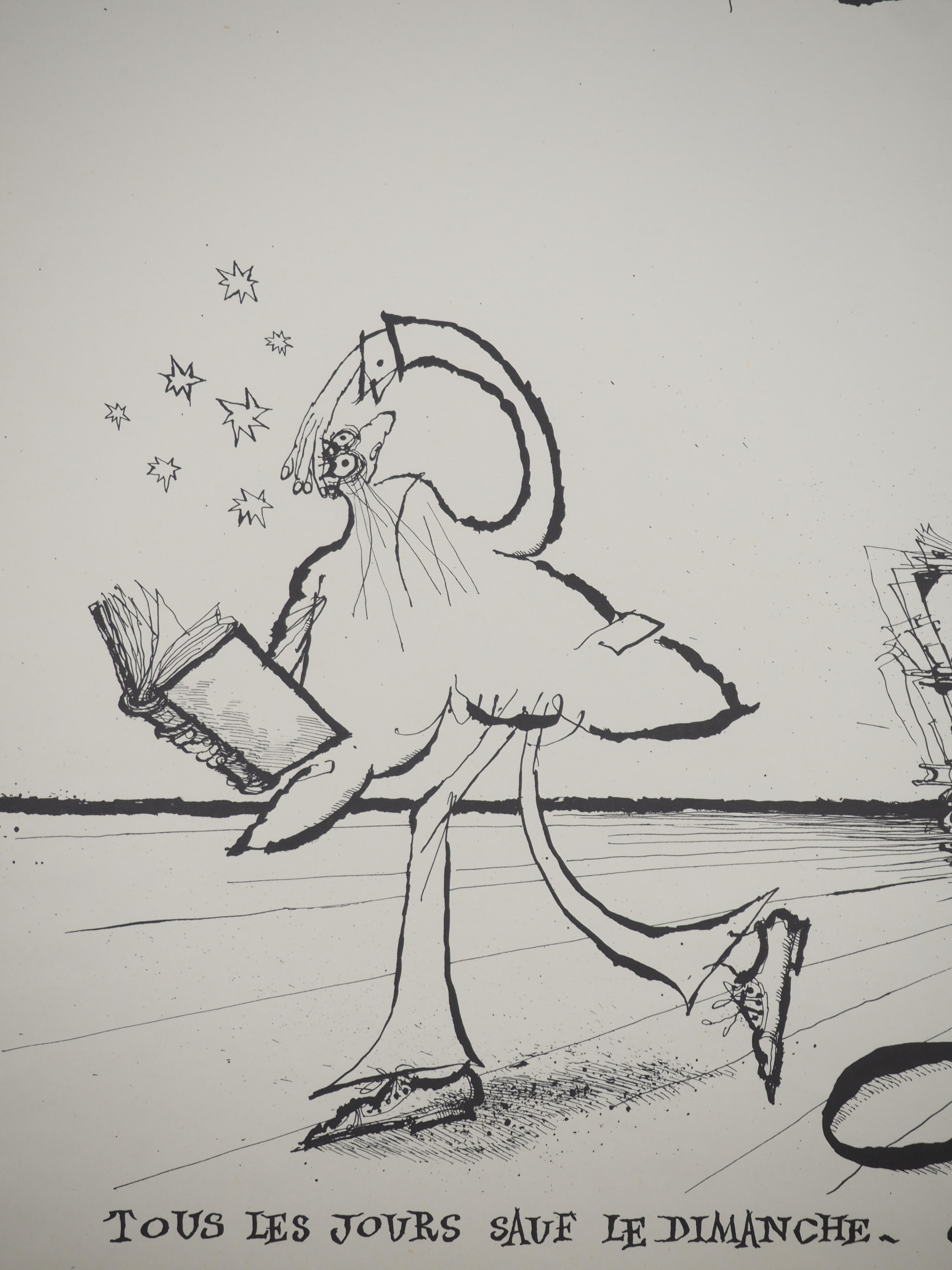 L'amante dei libri - Litografia originale, firmata - Print di Ronald Searle