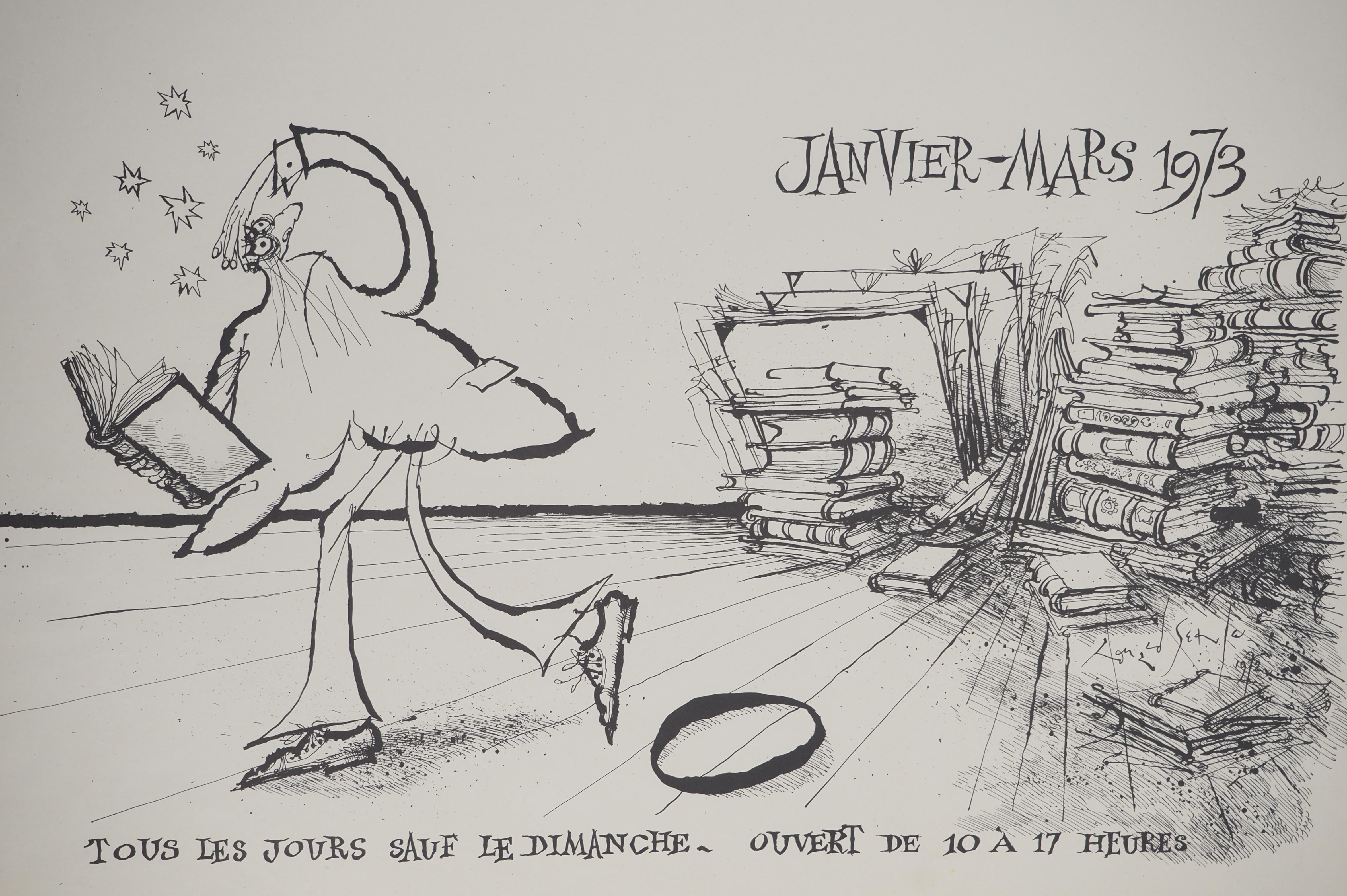 L'amante dei libri - Litografia originale, firmata - Figurative Print Grigio di Ronald Searle