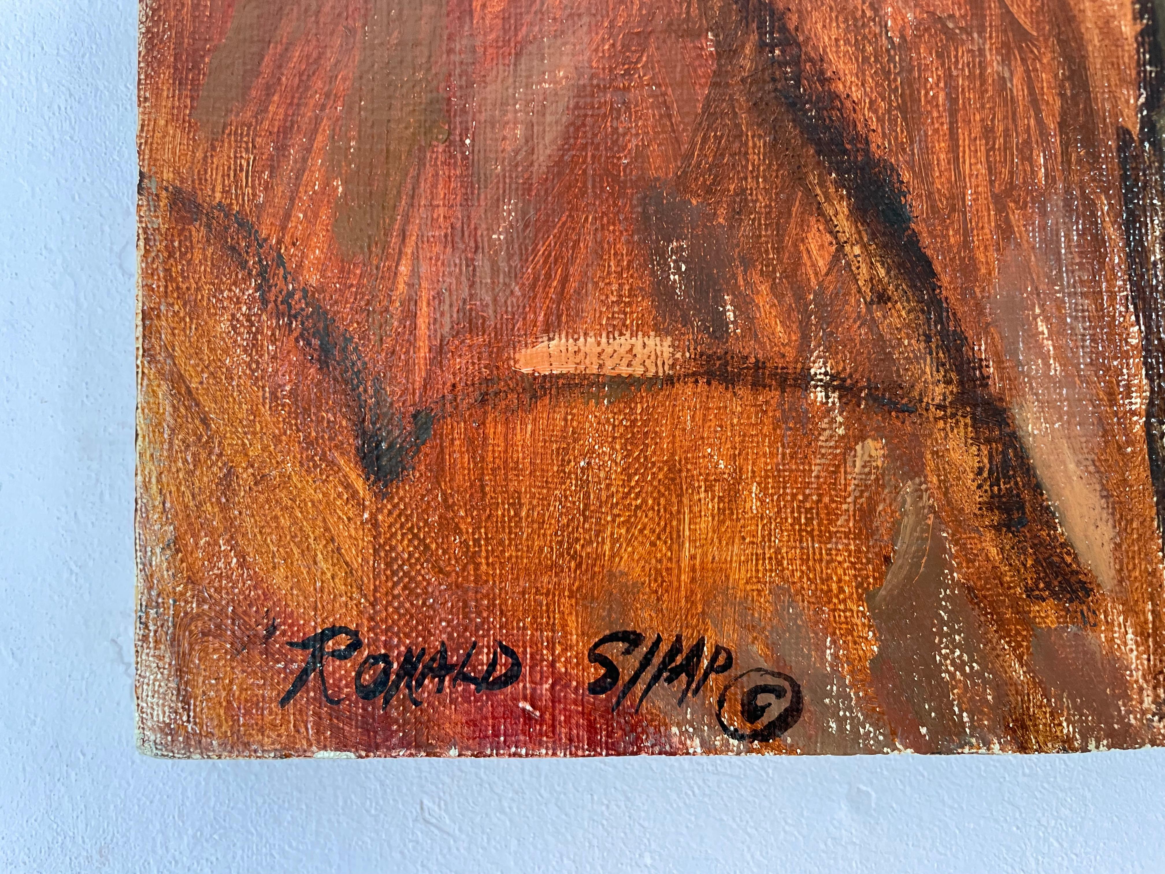 Peinture à l'huile originale de Ronald Shap, portrait signé 5