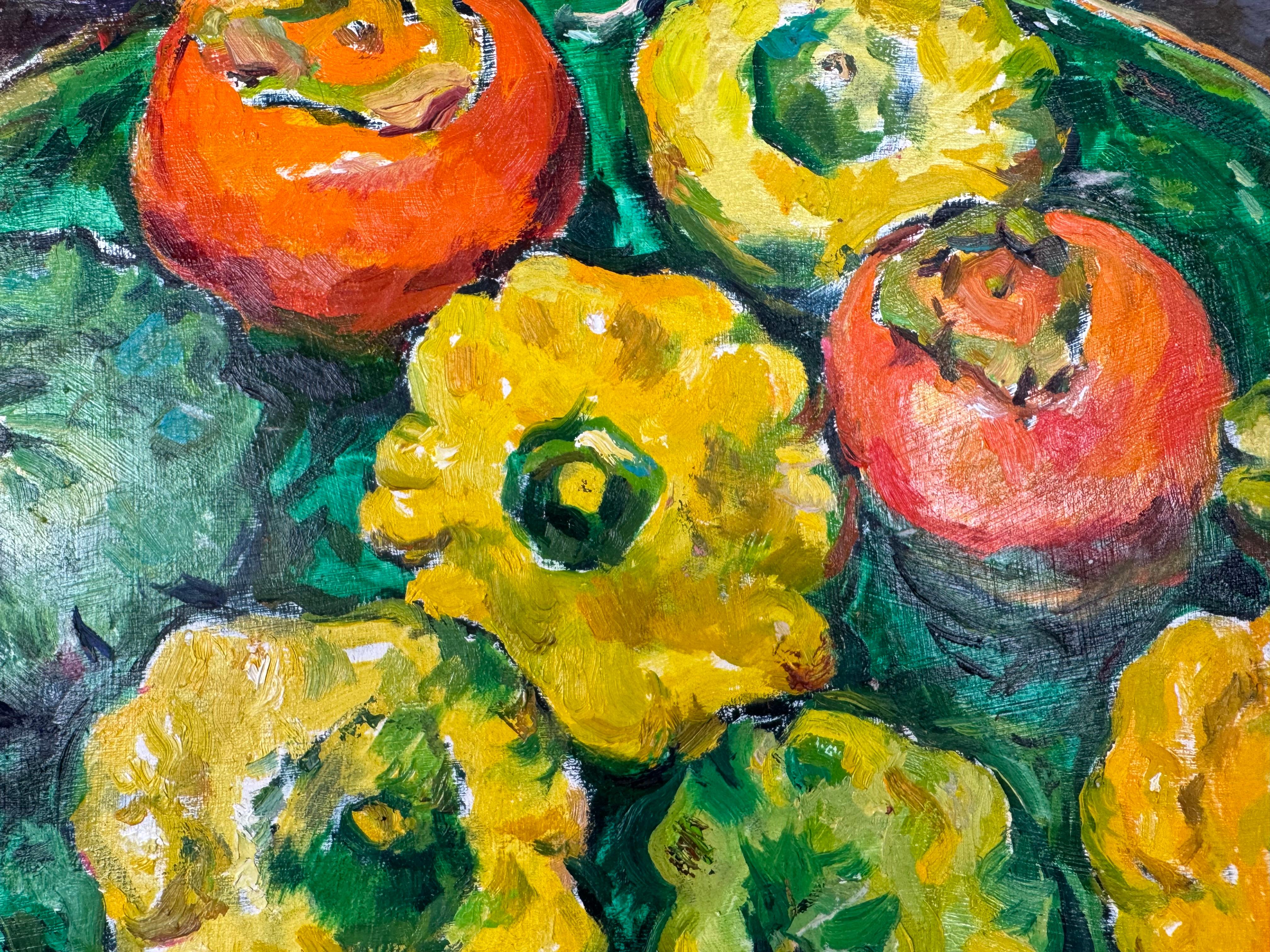 Squash and Persimmons - Black Still-Life Painting by Ronald Shap
