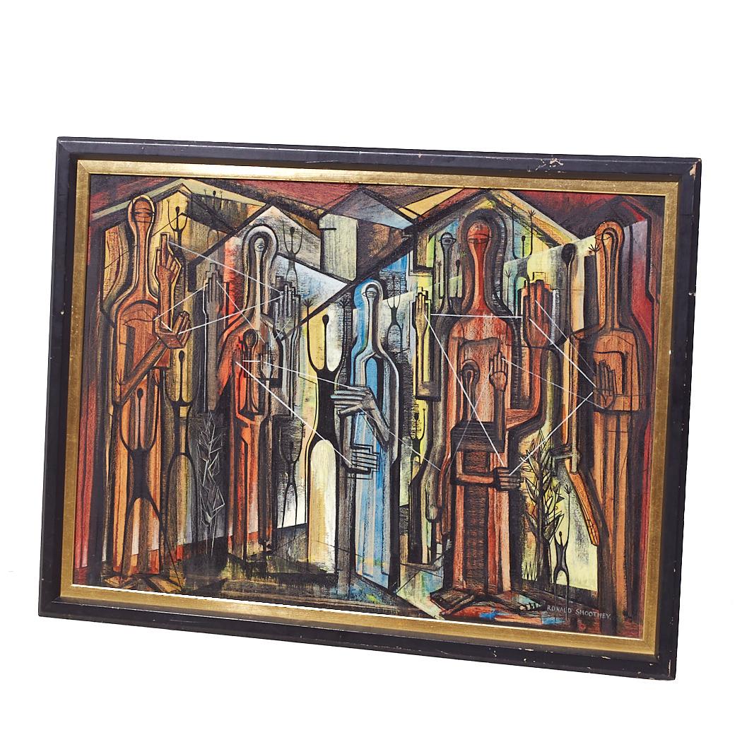 Mid-Century Modern Ronald Smoothey Mid Century Monoliths Oil on Board Painting For Sale