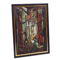 Peinture à l'huile sur panneau Ronald Smoothey, Presence du milieu du siècle dernier