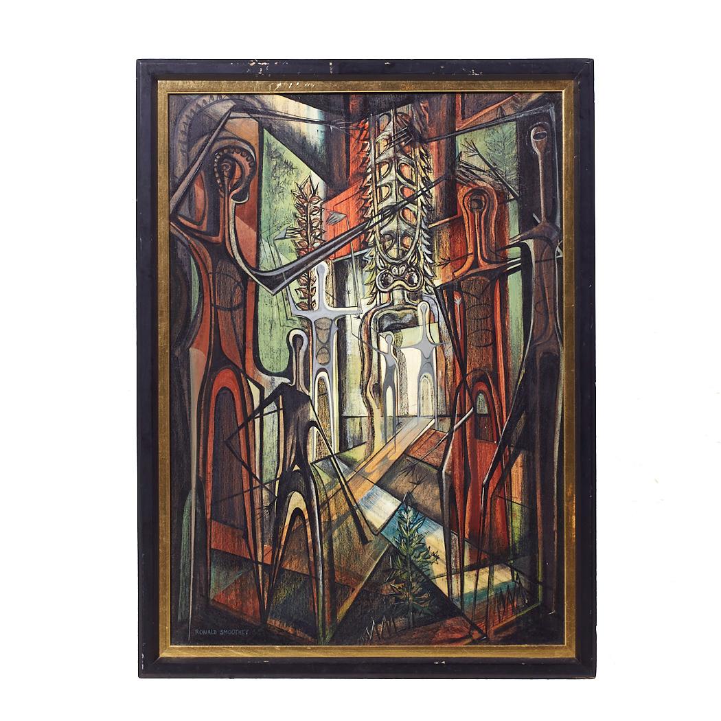 Mid-Century moderno Ronald Smoothey Pittura su tavola con olio di Presenza del Medioevo in vendita