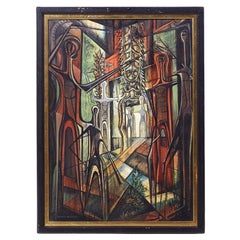 Ronald Smoothey Mid Century Presence Oil on Board Painting