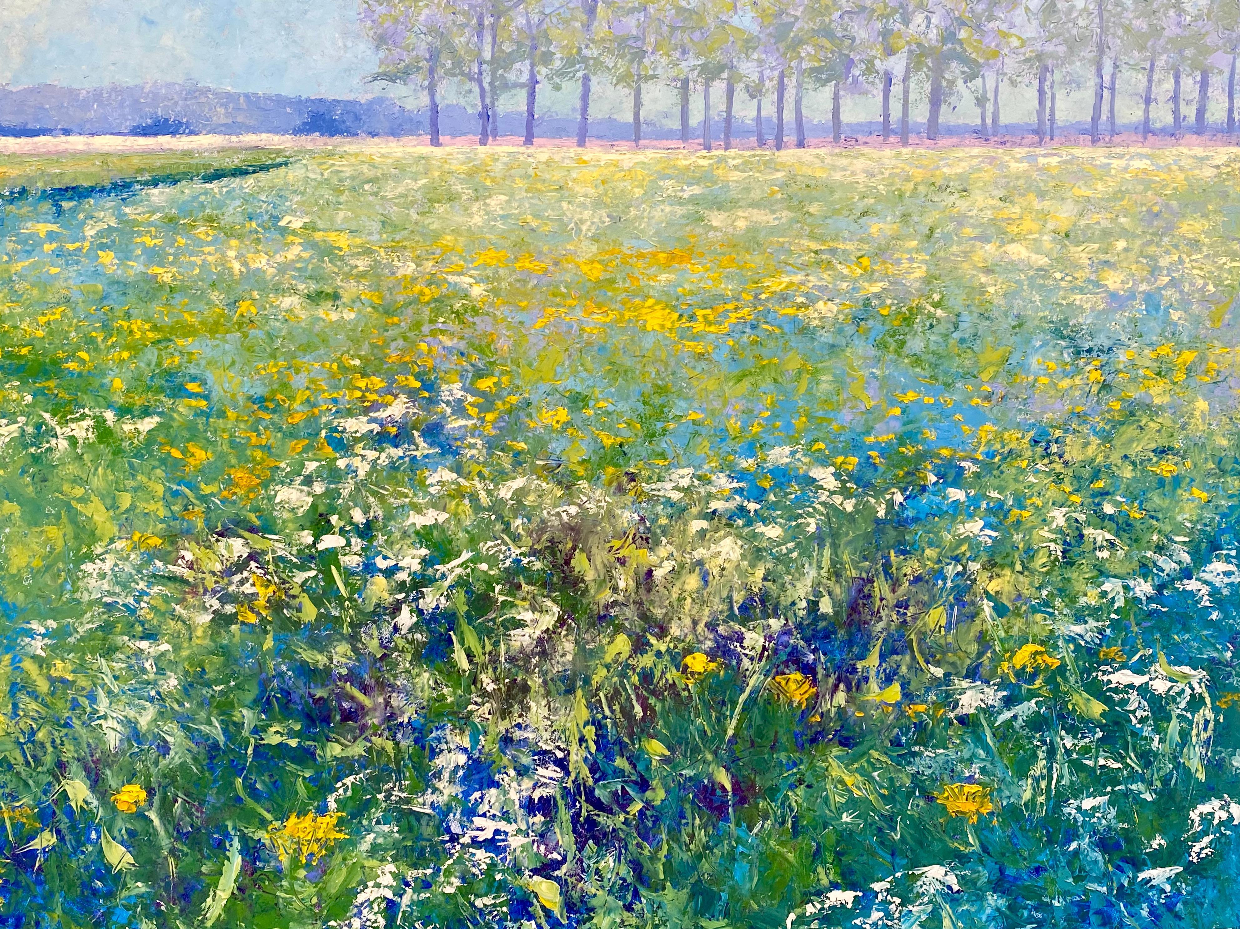 The Fields- 21e siècle Peinture impressionniste contemporaine de paysage hollandais - Bleu Figurative Painting par Ronald Soeliman