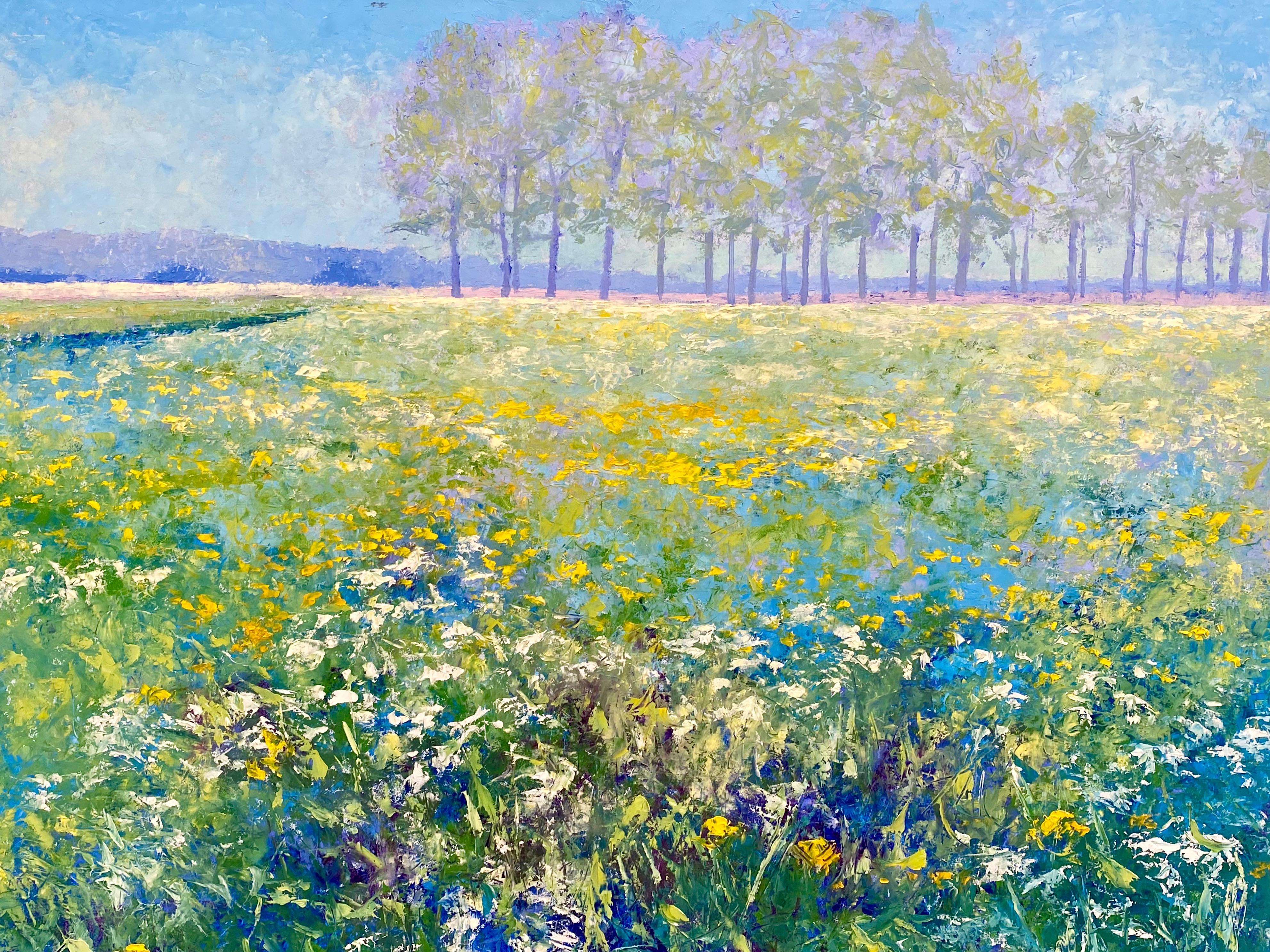 The Fields- 21st Century Contemporary Impressionistic Dutch Landscape Painting - Blue Figurative Painting by Ronald Soeliman