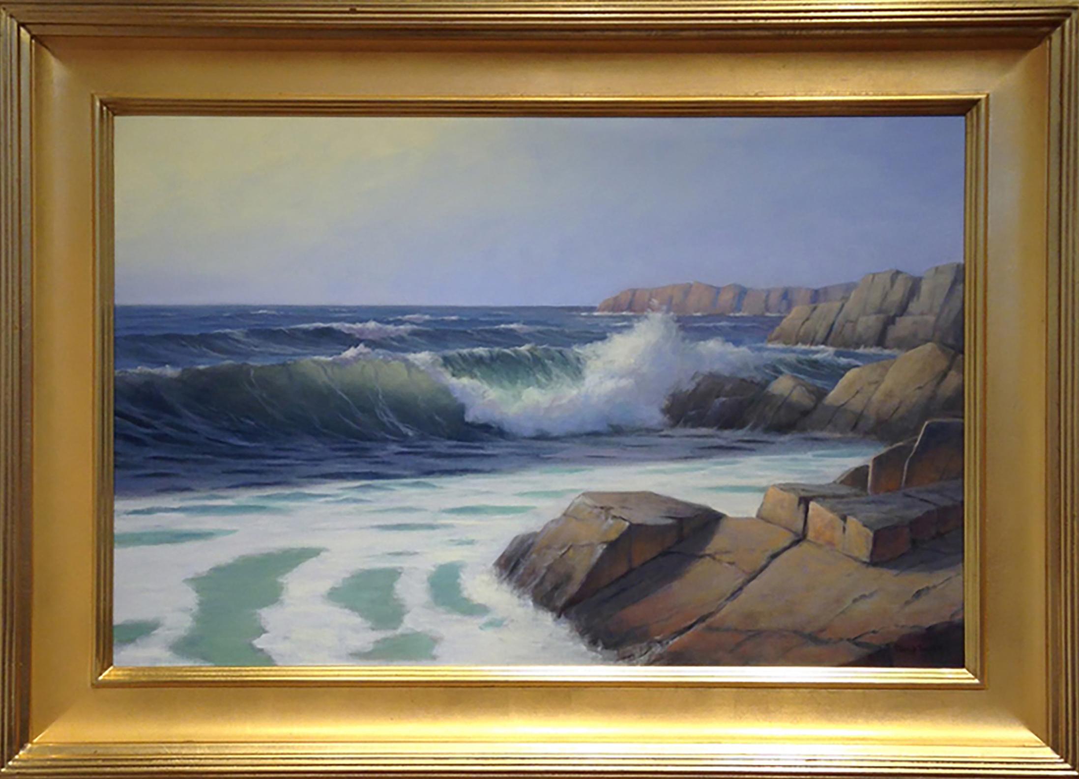 'Maine Coast', Cape Cod Framed Modern Impressionist Marine Oil Painting