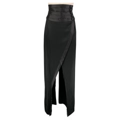 RONALD VAN DER KEMP Size 2 Black Satin High Waisted Skirt