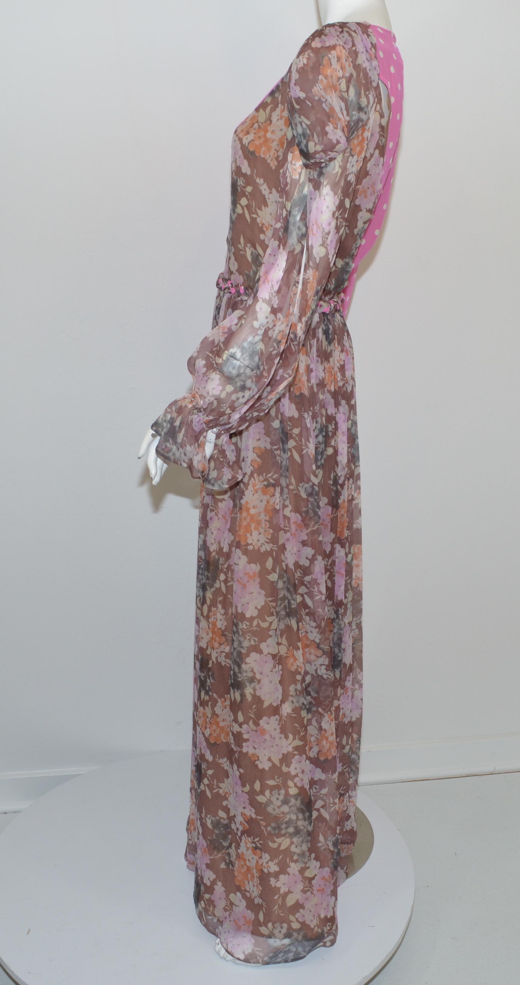 Ronald Vanderkemp Silk Mixed Floral Print Maxi Dress In New Condition In Carmel, CA