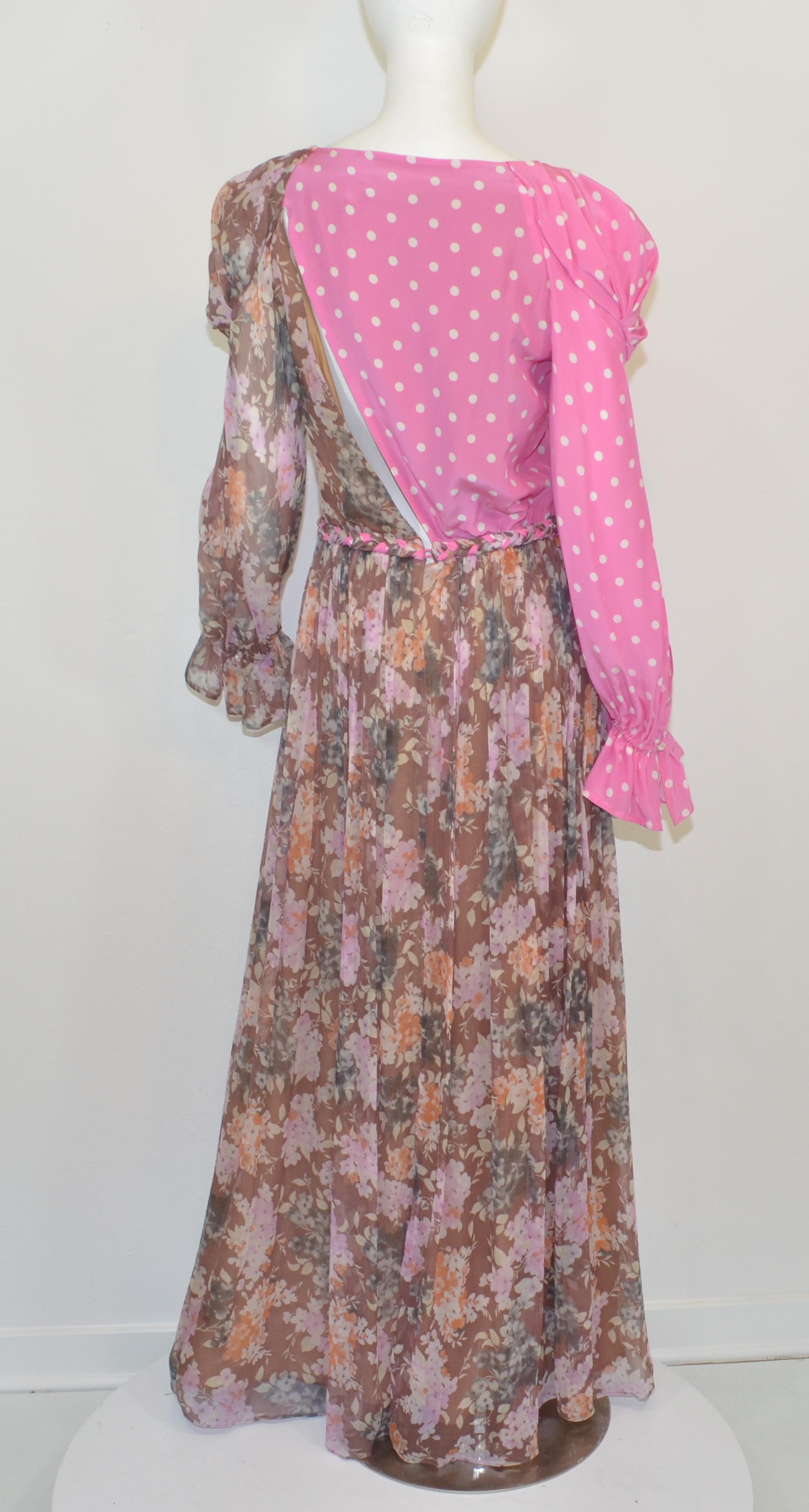 Women's or Men's Ronald Vanderkemp Silk Mixed Floral Print Maxi Dress