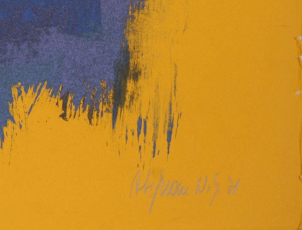 Litografia astratta quadrata blu firmata dall'artista latino-americano Ronaldo De Juan in vendita 2
