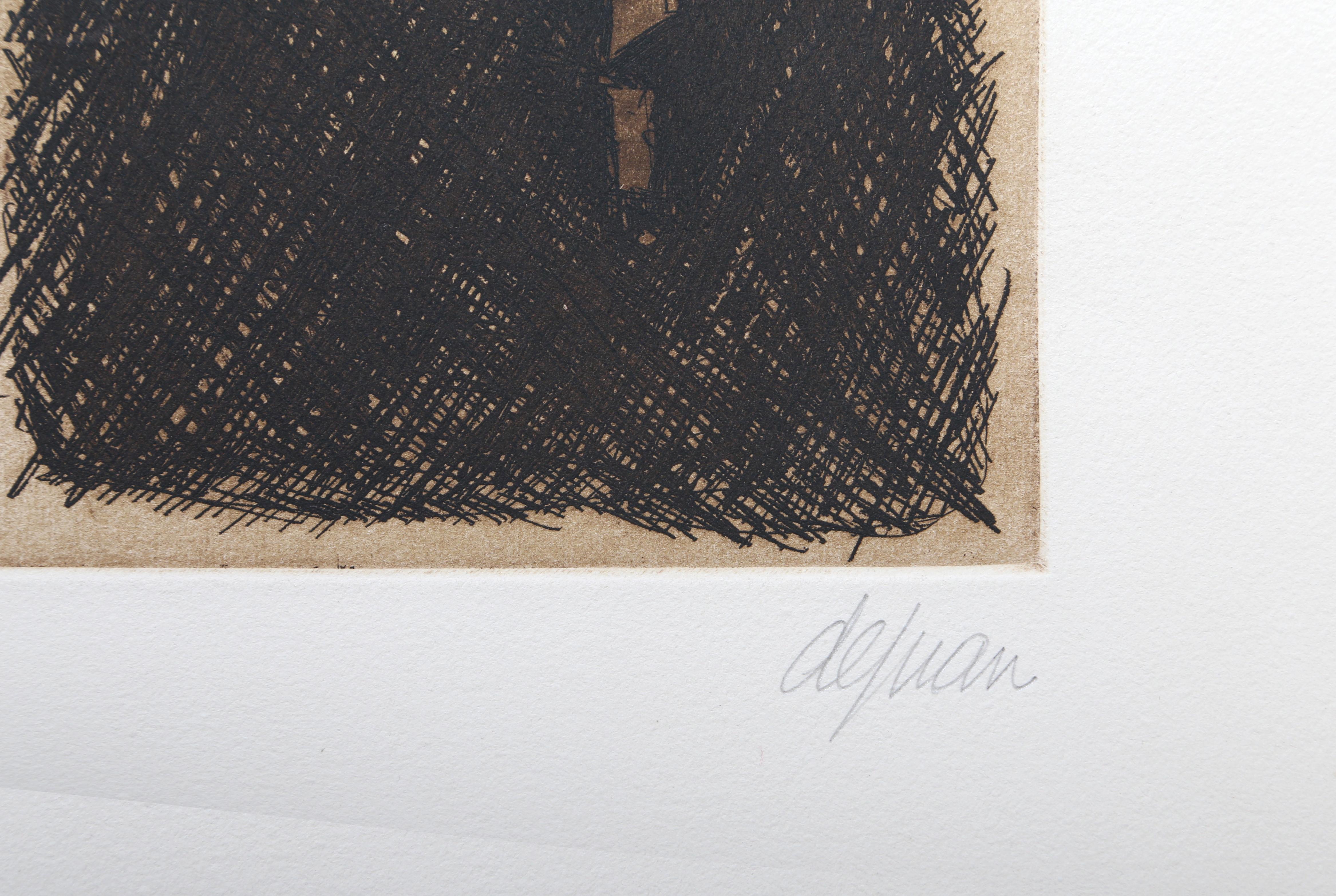 Tríptico abstracto grabado firmado por el artista latinoamericano Ronaldo De Juan en venta 3