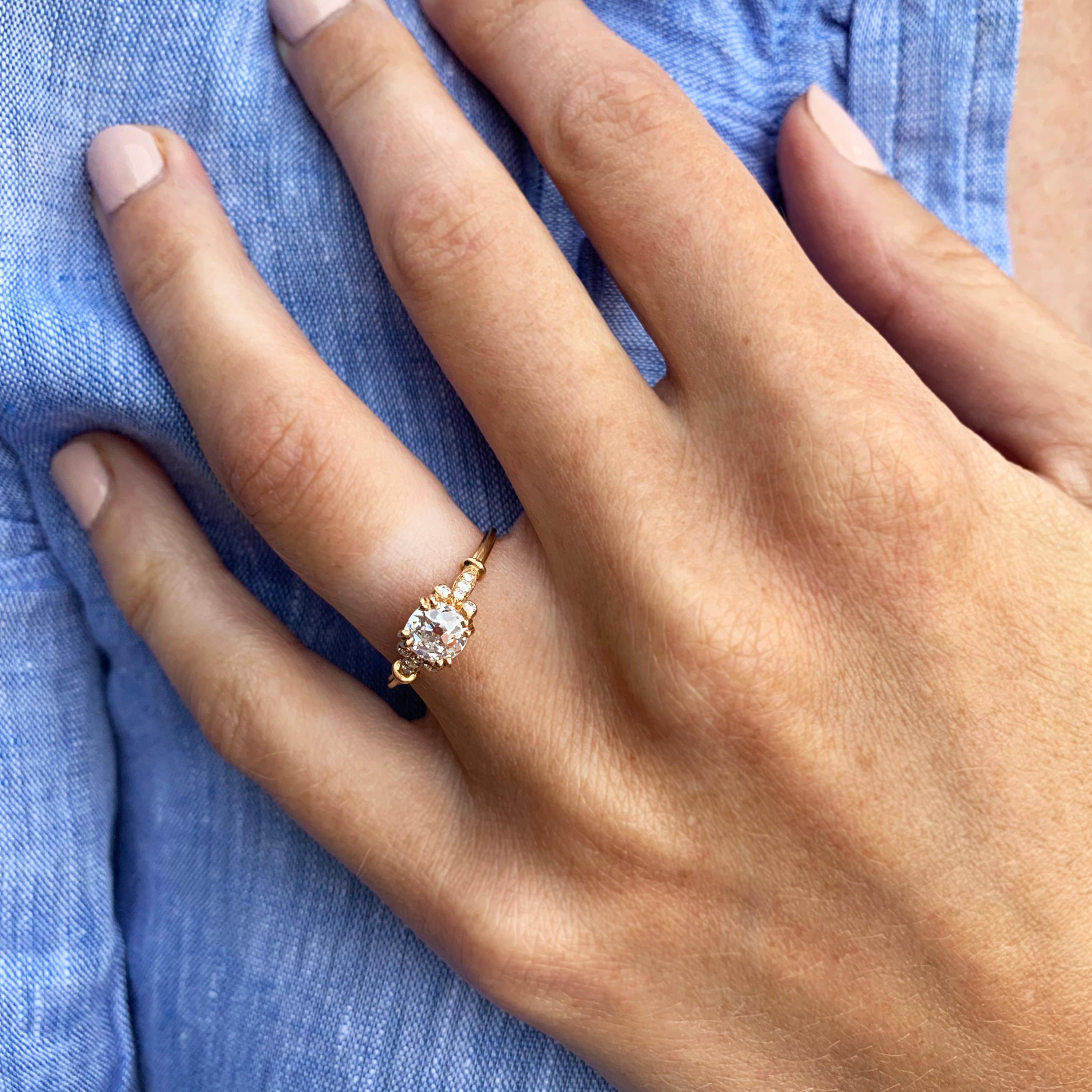 Edwardian 0.92 Carat Old Mind Cut Rose Gold Diamond Engagement Ring