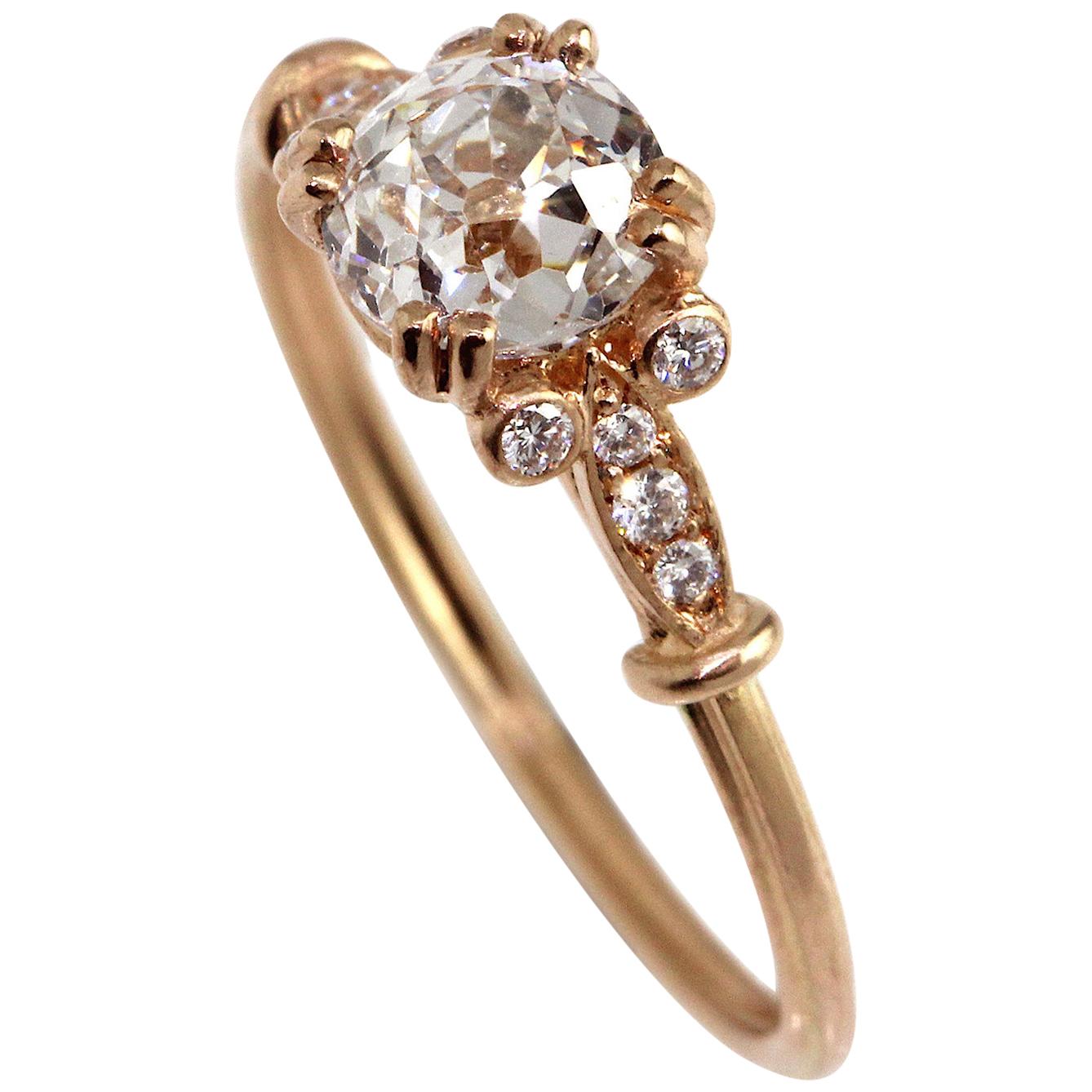 0.92 Carat Old Mind Cut Rose Gold Diamond Engagement Ring