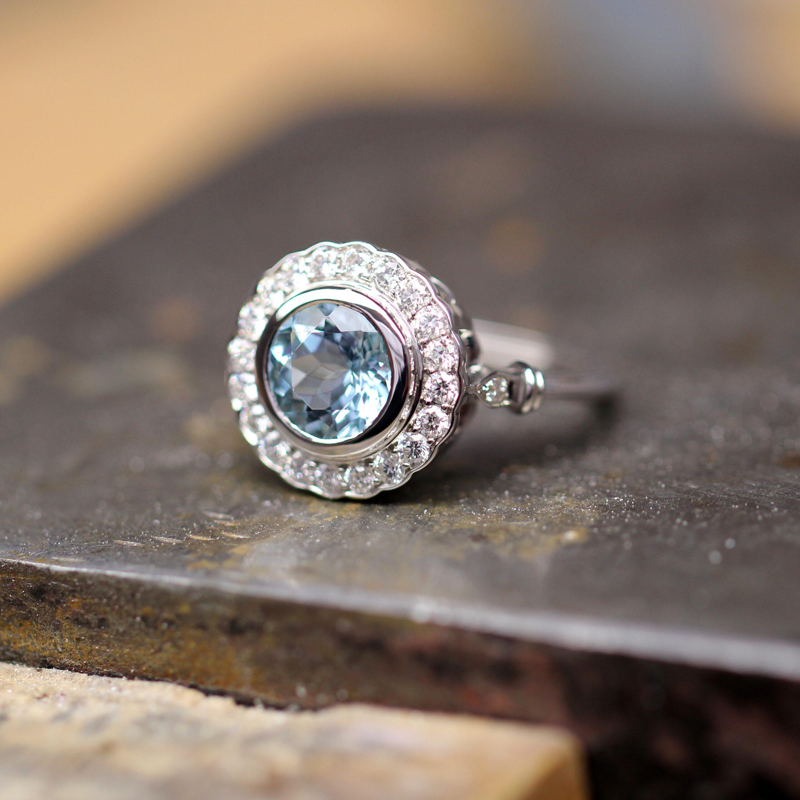 Art Deco Aquamarine Diamond Cocktail Ring For Sale