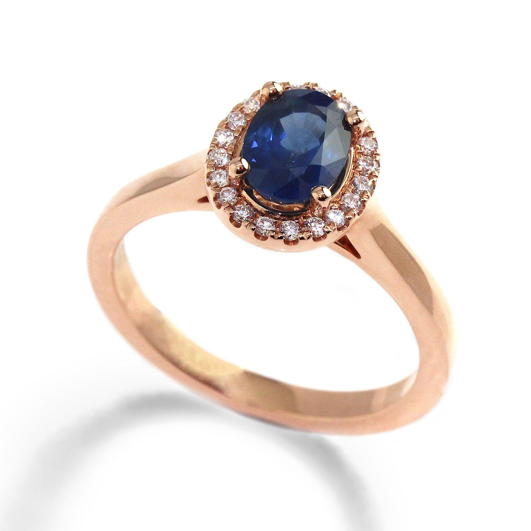 Contemporary Blue Sapphire and Diamond Rose Gold Engagement Ring