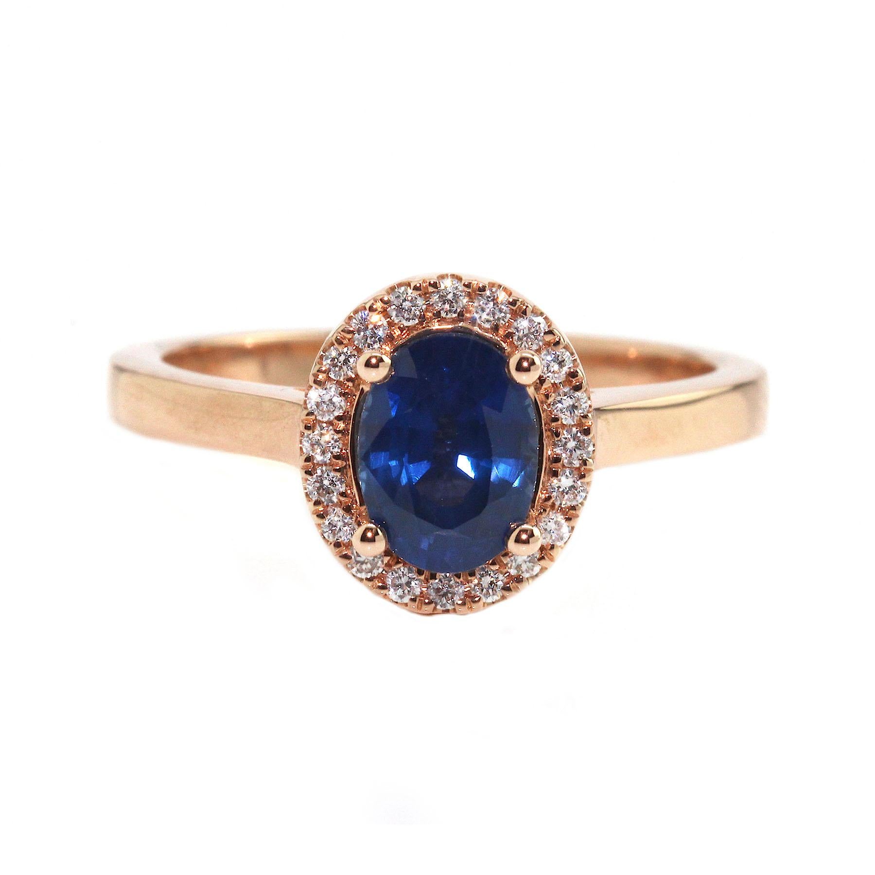 Blue Sapphire and Diamond Rose Gold Engagement Ring In New Condition In Dublin 2, Dublin 2