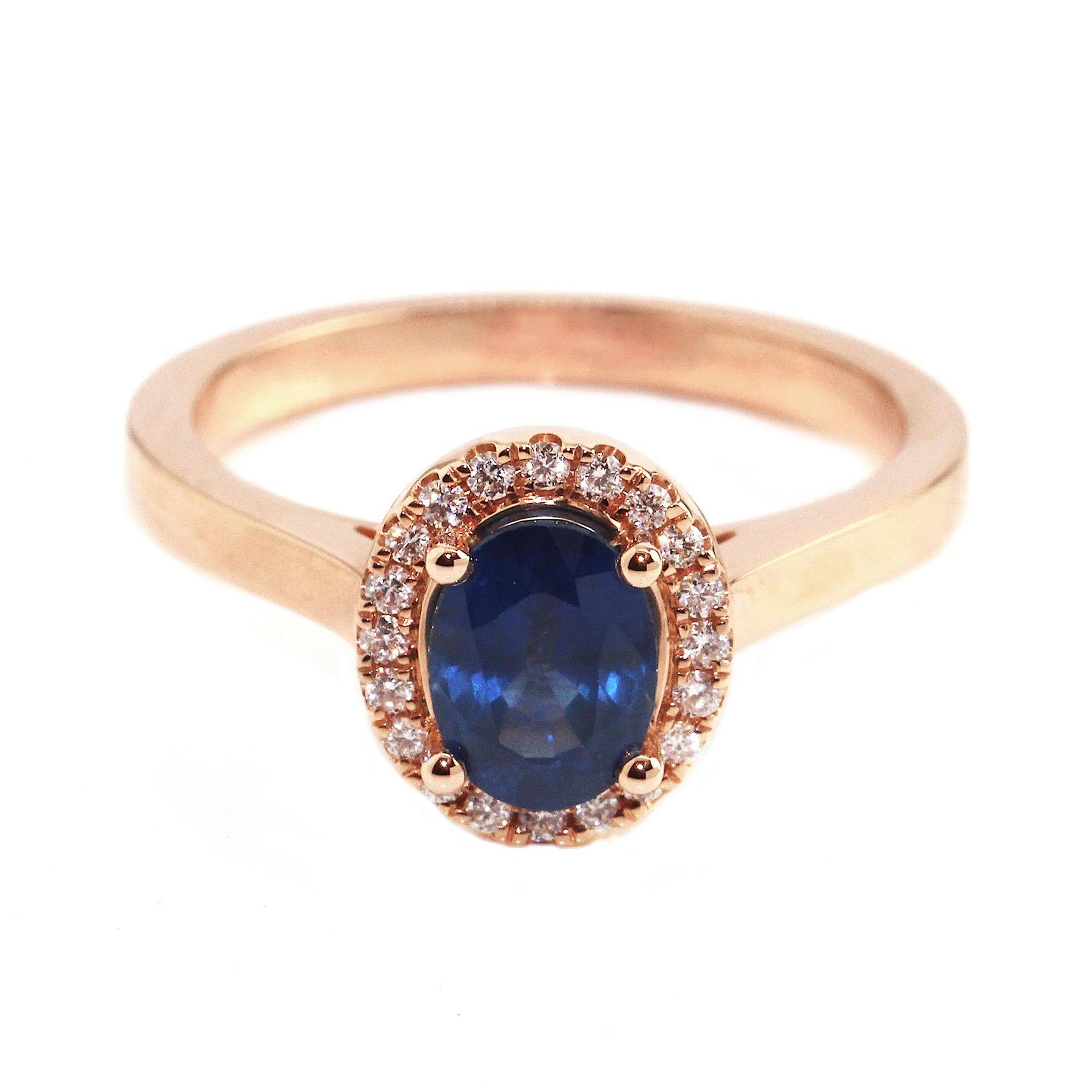 Women's Blue Sapphire and Diamond Rose Gold Engagement Ring