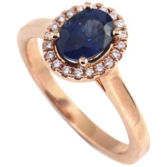 Blue Sapphire and Diamond Rose Gold Engagement Ring