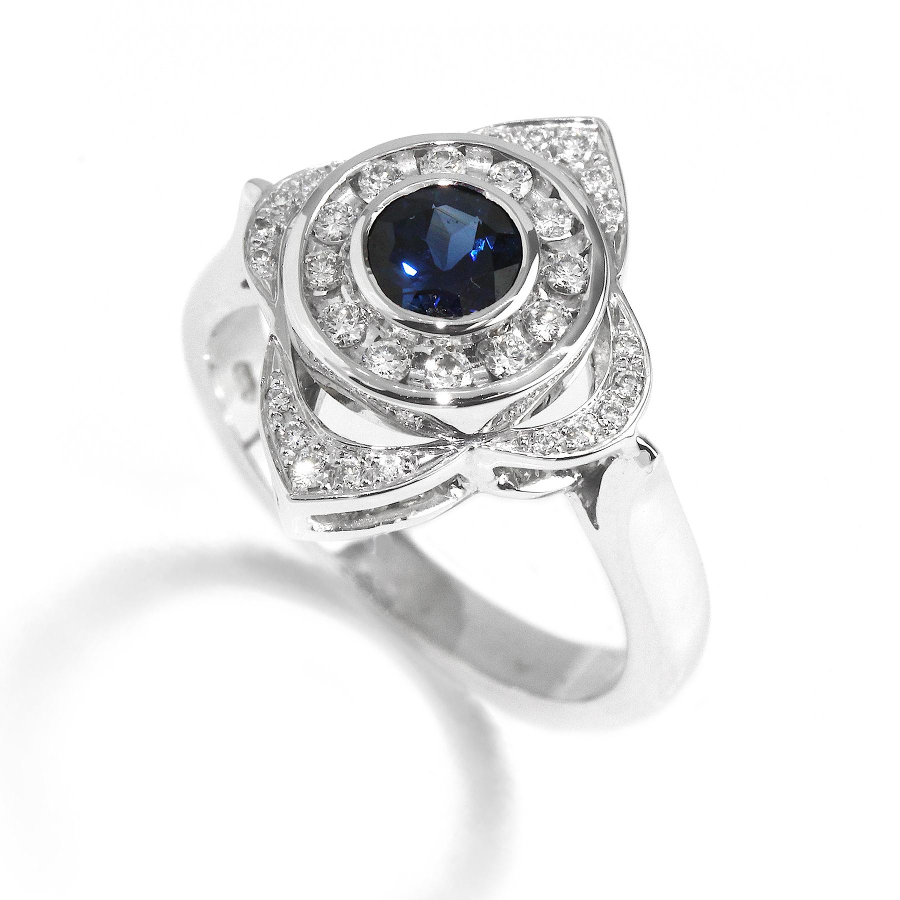 Art Deco Blue Sapphire and Diamond Target Ring