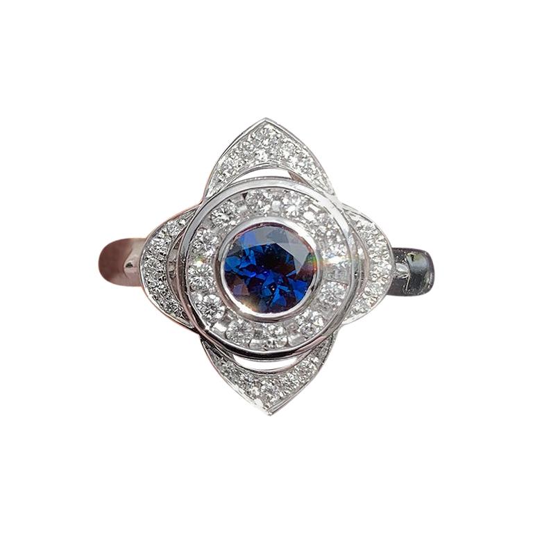 Blue Sapphire and Diamond Target Ring