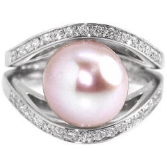 Contemporary Pink Pearl and Diamond Ring