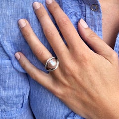 Contemporary Pink Pearl and Diamond Ring