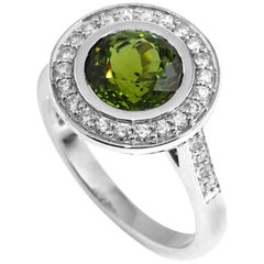 Green Tourmaline and Diamond Halo Ring