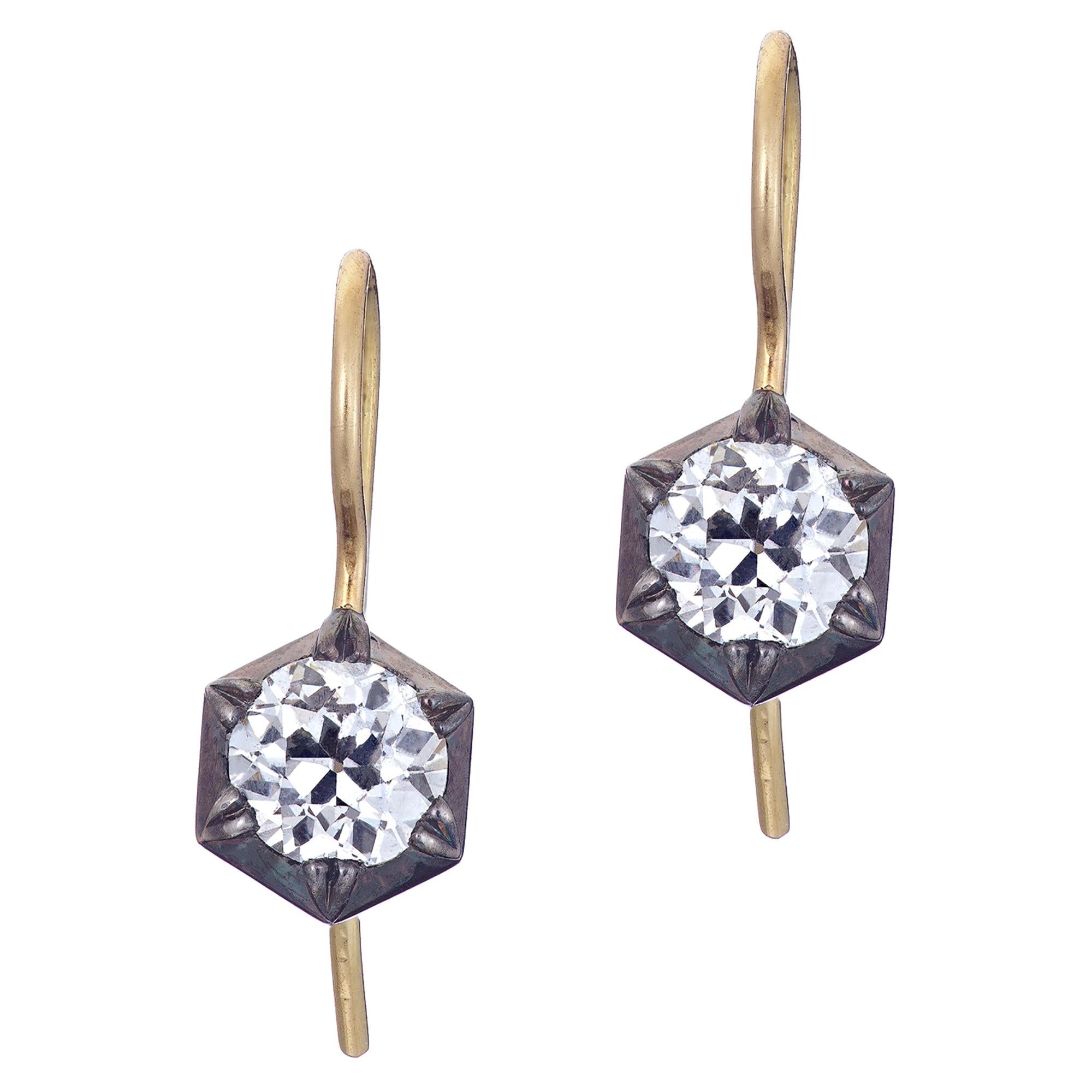 Hex Cut Down Diamond Earrings For Sale